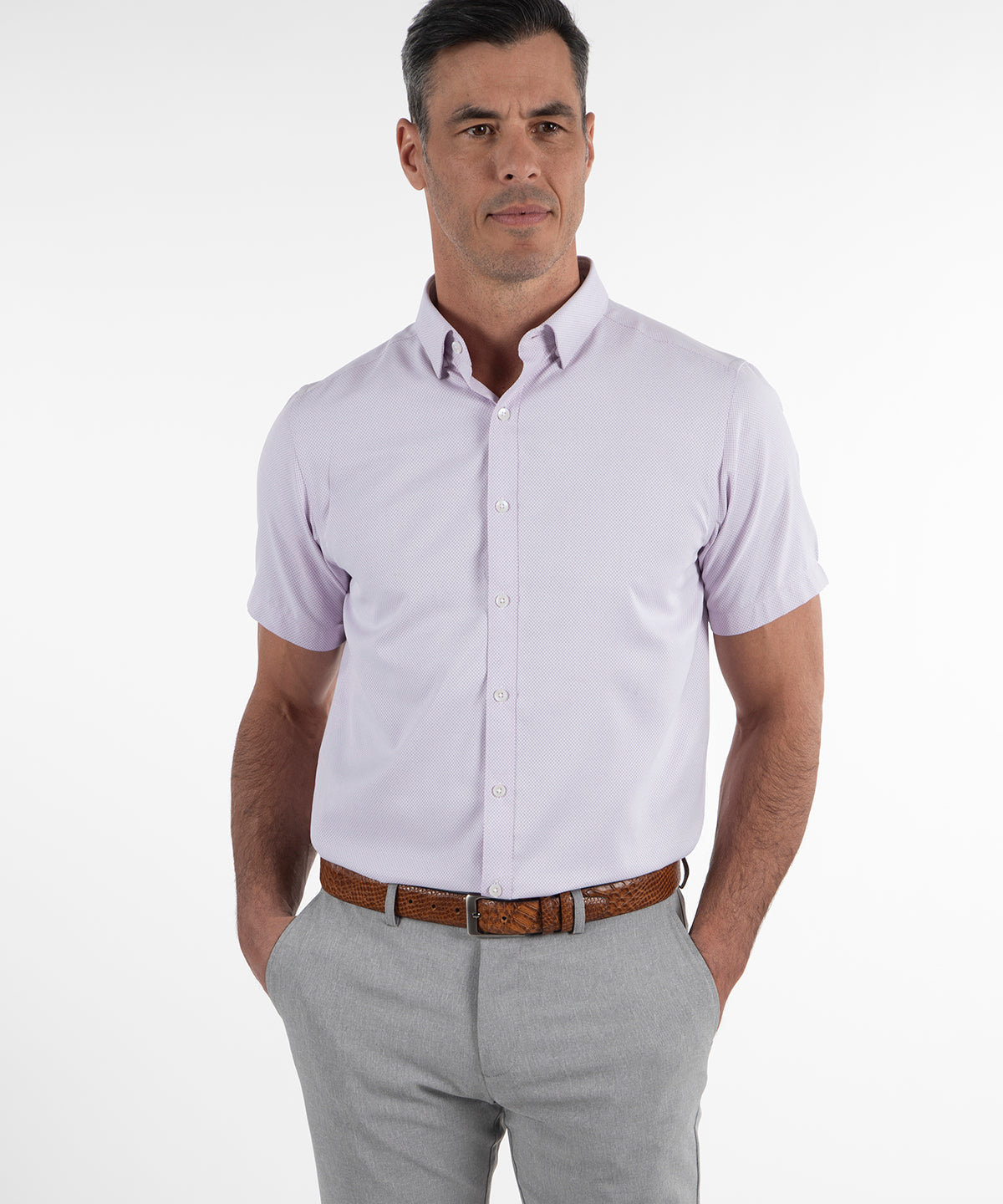 Signature Palmetto Micro Geo Print Wrinkle Resistant Short Sleeve Sport Shirt