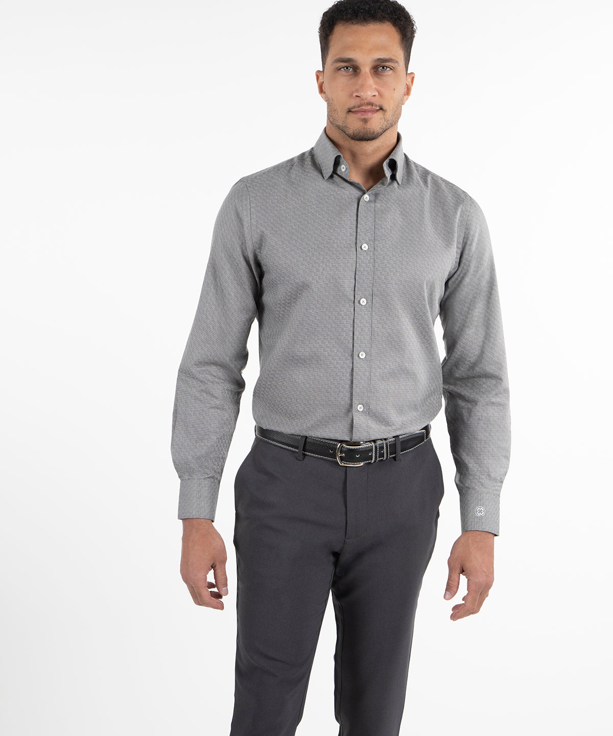 Signature Lexington Basketweave Jacquard Wrinkle Resistant Long Sleeve Sport Shirt