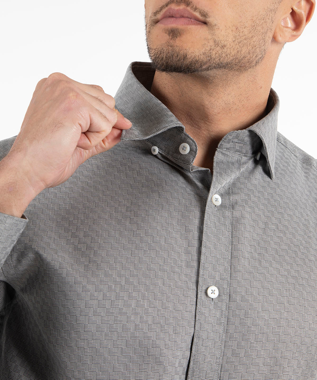Signature Lexington Basketweave Jacquard Wrinkle Resistant Long Sleeve Sport Shirt