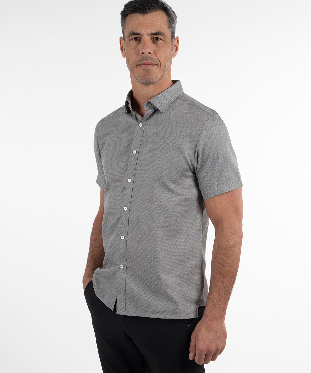 Signature Lexington Basketweave Print Wrinkle Resistant Short Sleeve Sport Shirt