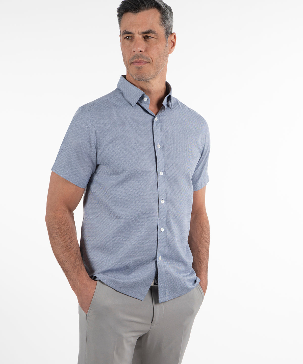 Signature Lexington Basketweave Print Wrinkle Resistant Short Sleeve Sport Shirt