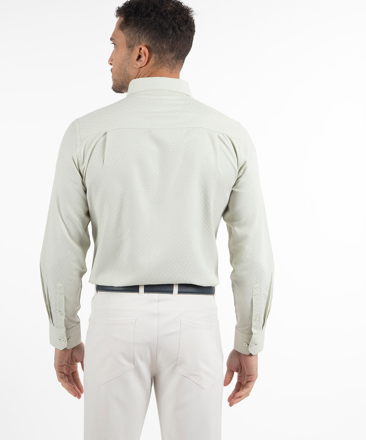 Signature Berkeley Tonal Grid Jacquard Weave Wrinkle Resistant Long Sleeve Sport Shirt
