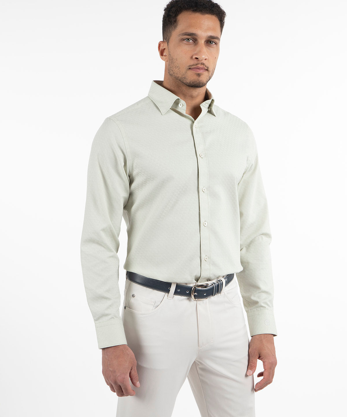 Signature Berkeley Tonal Grid Jacquard Weave Wrinkle Resistant Long Sleeve Sport Shirt
