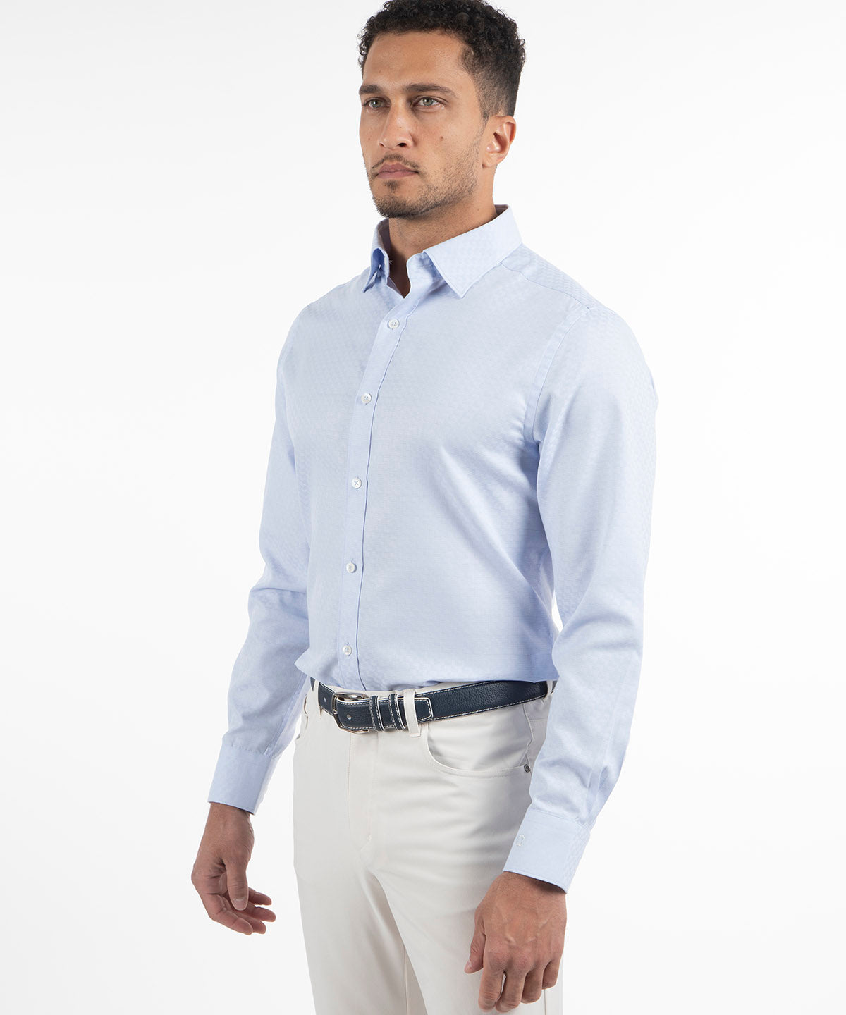 Signature Berkeley Tonal Grid Jacquard Weave Wrinkle Resistant Long Sleeve Sport Shirt