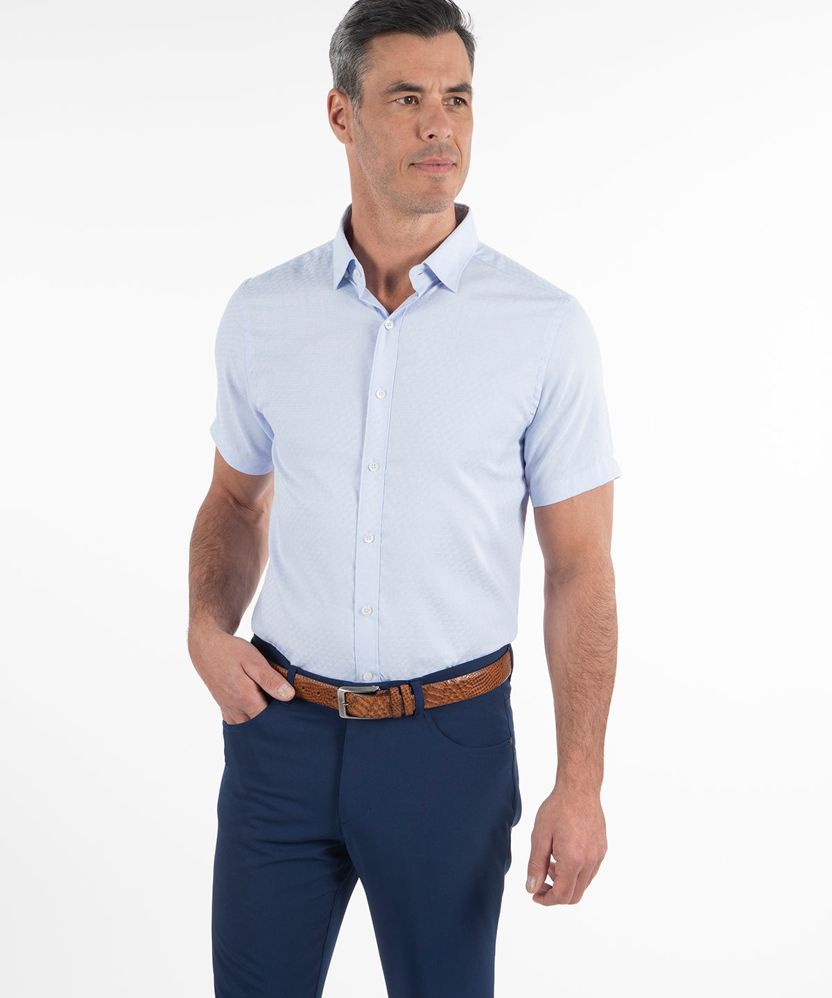 Signature Berkeley Tonal Grid Print Wrinkle Resistant Short Sleeve Sport Shirt