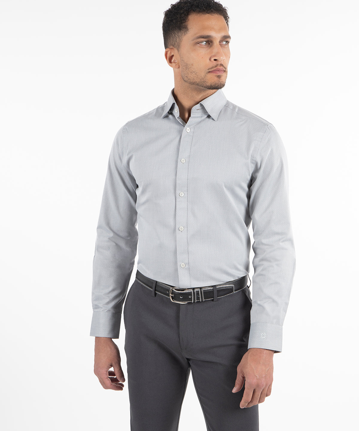 Signature Covington Geometric Maze Jacquard Weave Wrinkle Resistant Long Sleeve Sport Shirt
