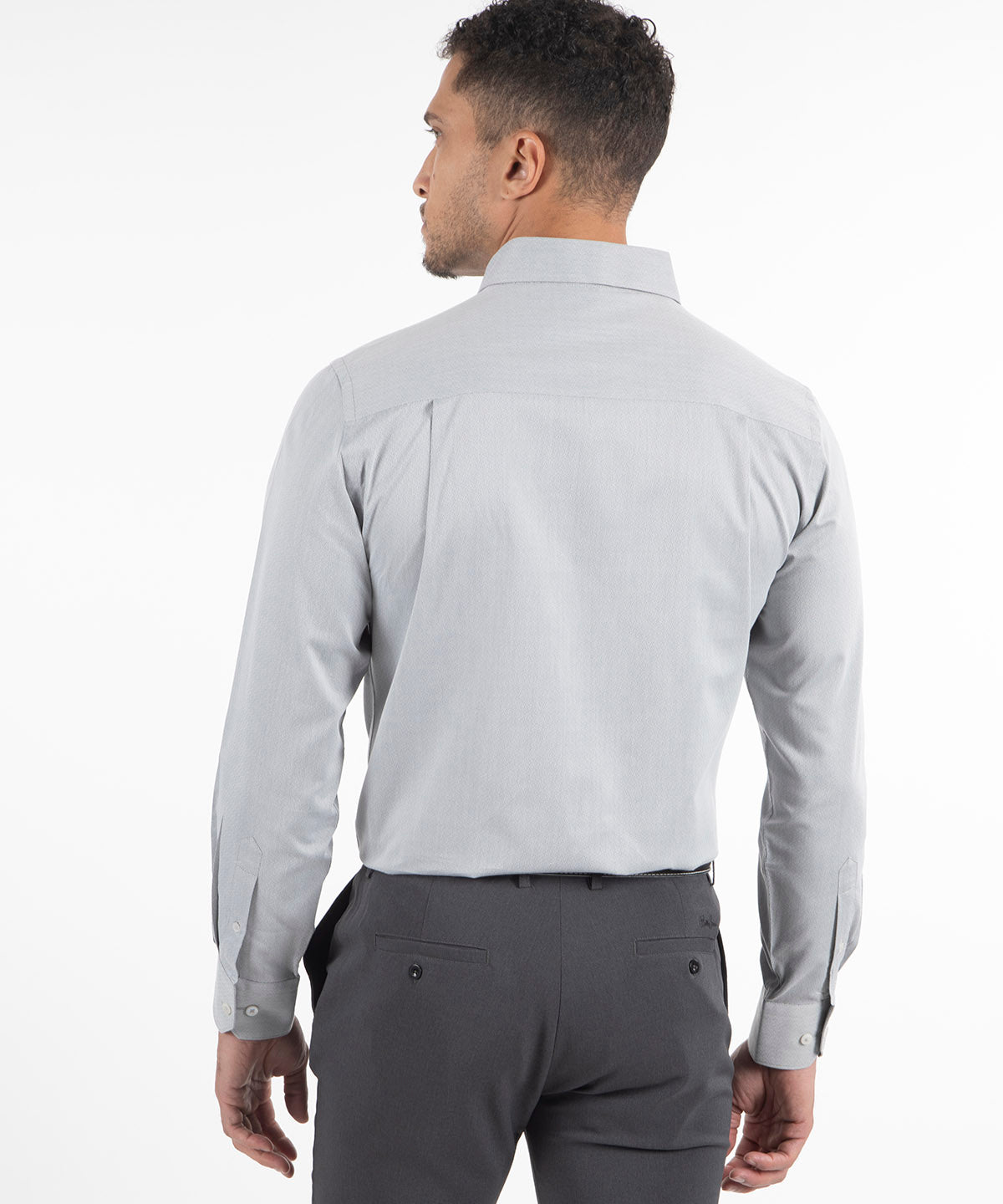 Signature Covington Geometric Maze Jacquard Weave Wrinkle Resistant Long Sleeve Sport Shirt