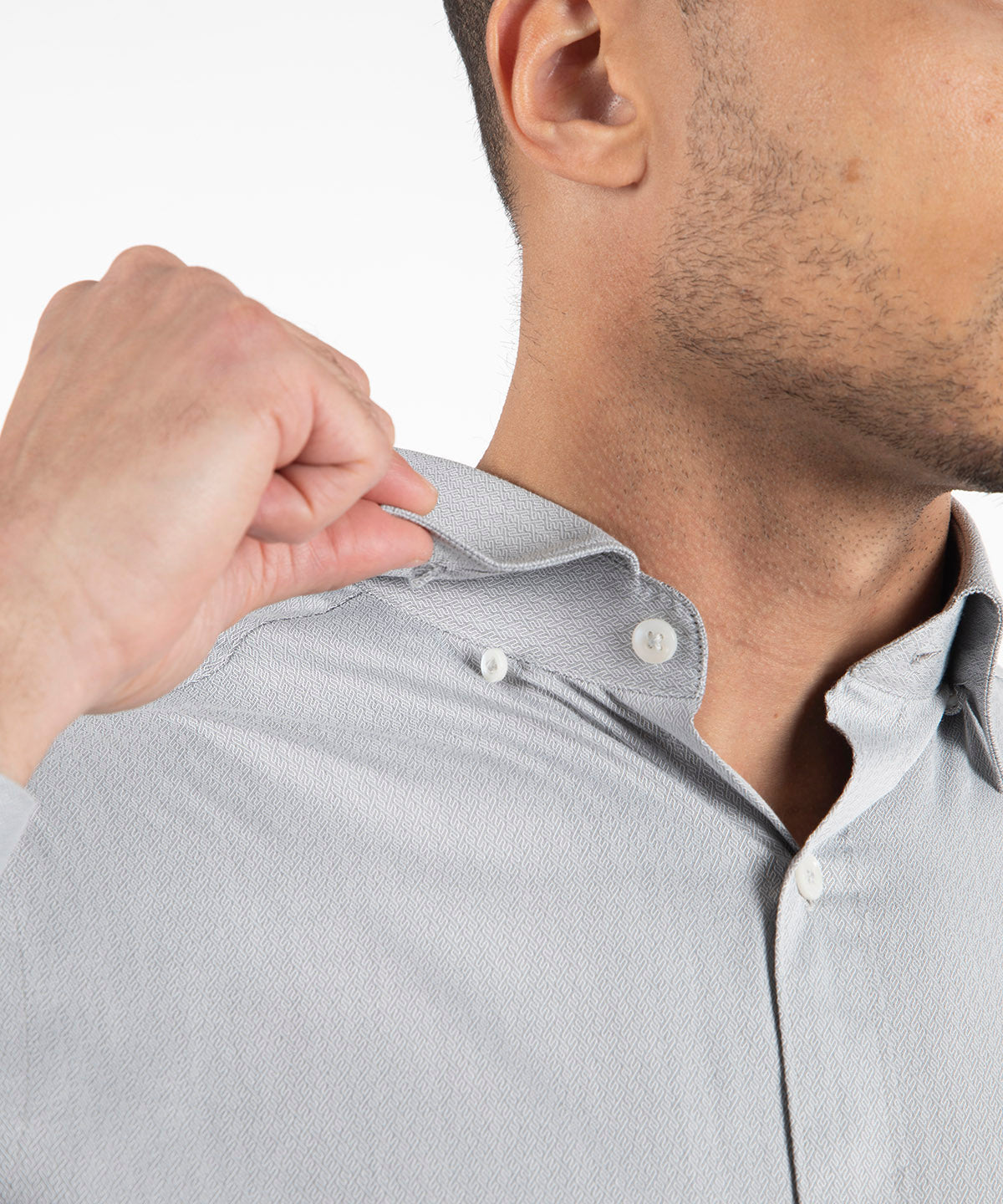 Signature Covington Geometric Maze Jacquard Weave Wrinkle Resistant Long Sleeve Sport Shirt
