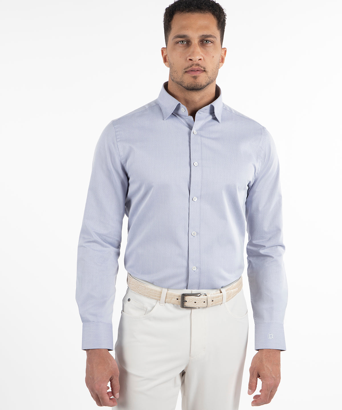 Signature Covington Geometric Maze Jacquard Weave Wrinkle Resistant Long Sleeve Sport Shirt