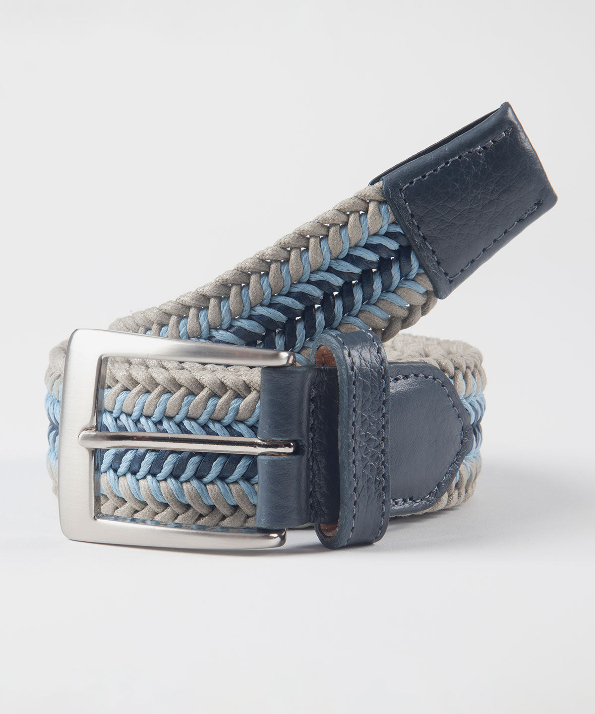 Multi Color Stretch Belt with Calf Skin Tabs and Brushed Nickel Buckle