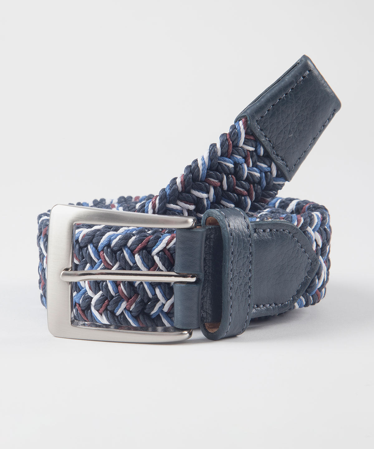 Multi Color Stretch Belt with Calf Skin Tabs and Brushed Nickel Buckle