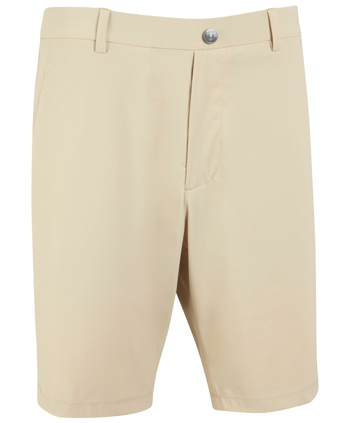 Men’s khaki lined performance stretch golf shorts with tailored fit by Bobby Jones