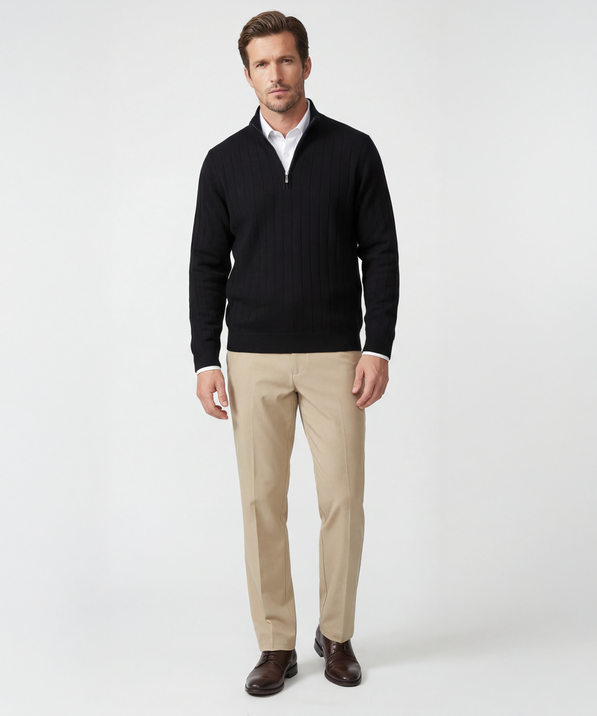 Signature Merino Lined Quarter-Zip Mock Neck Wind Sweater