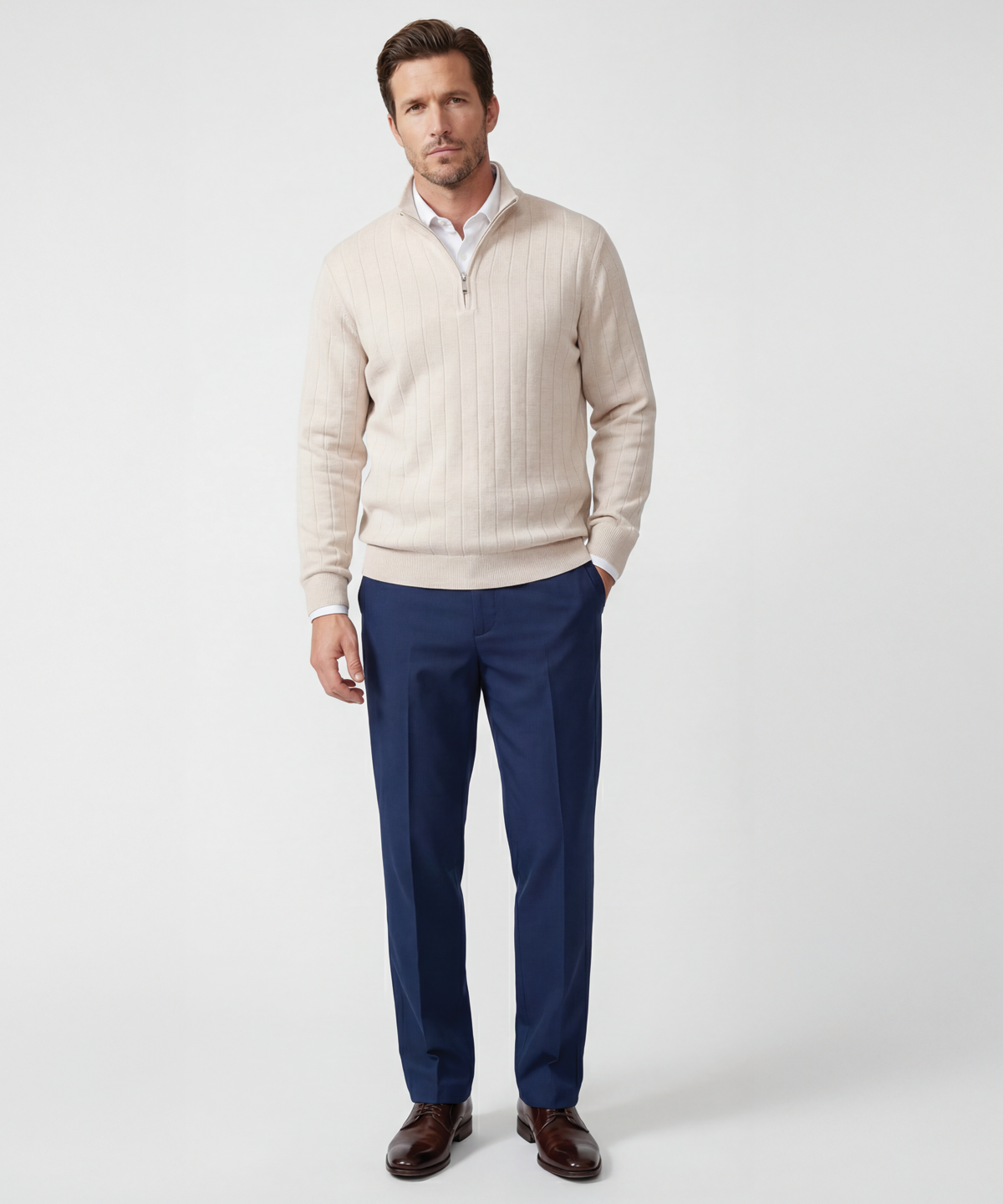 Signature Merino Lined Quarter-Zip Mock Neck Wind Sweater