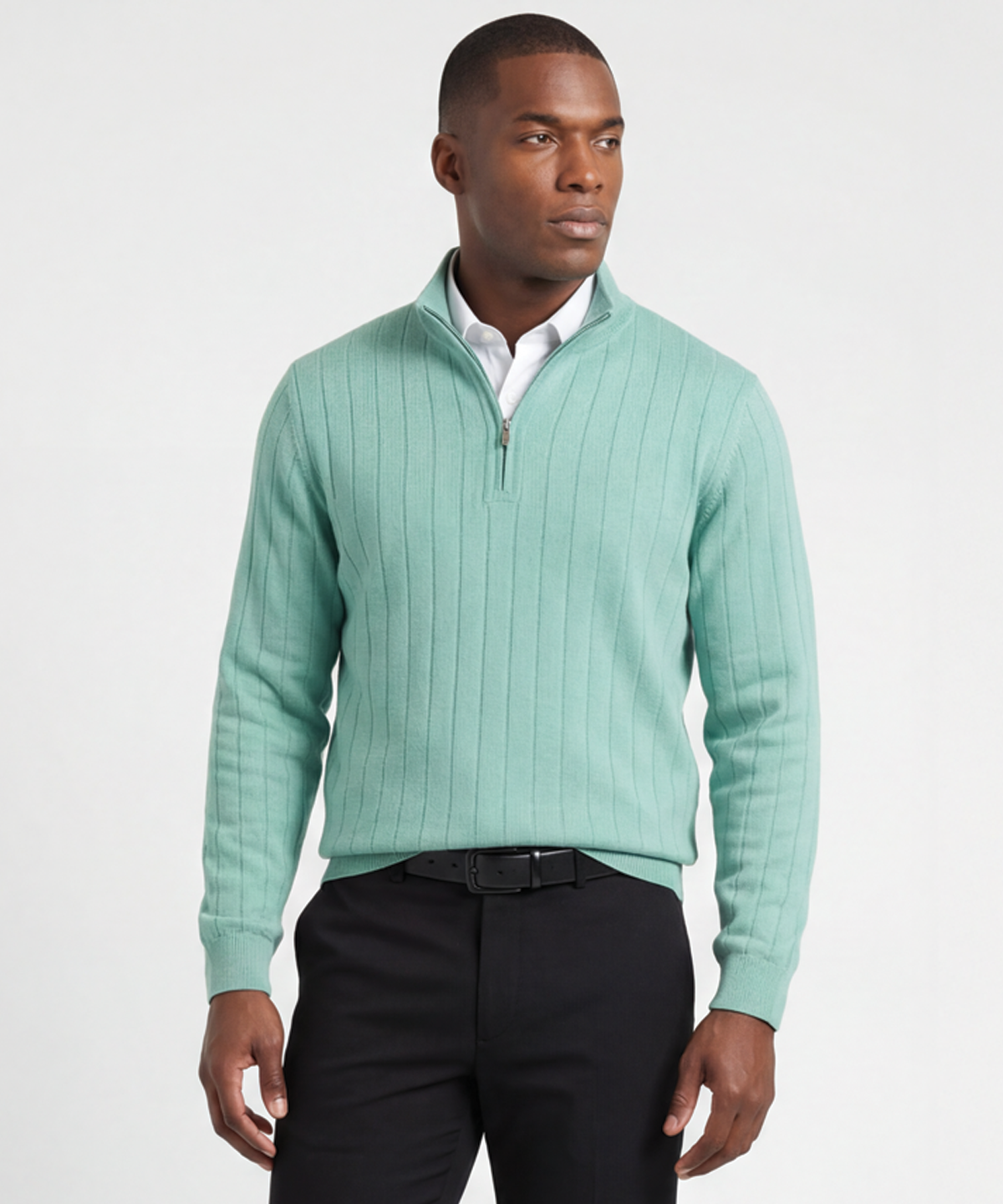 Signature Merino Lined Quarter-Zip Mock Neck Wind Sweater