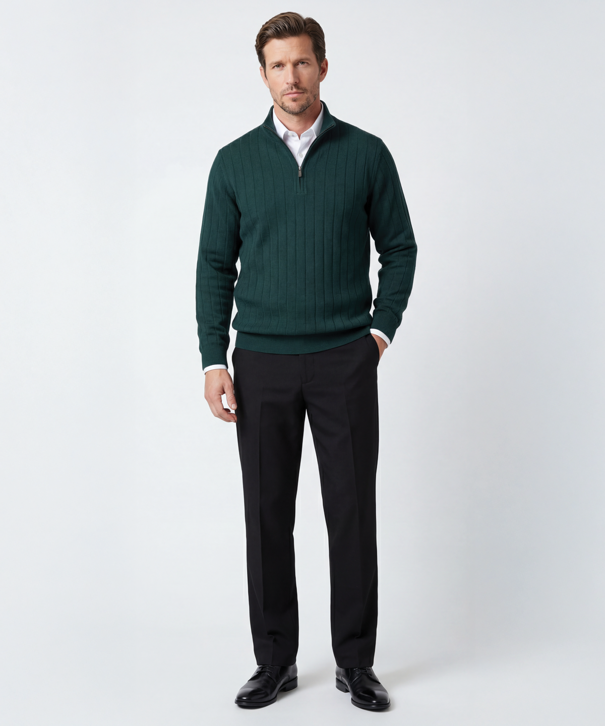 Signature Merino Lined Quarter-Zip Mock Neck Wind Sweater