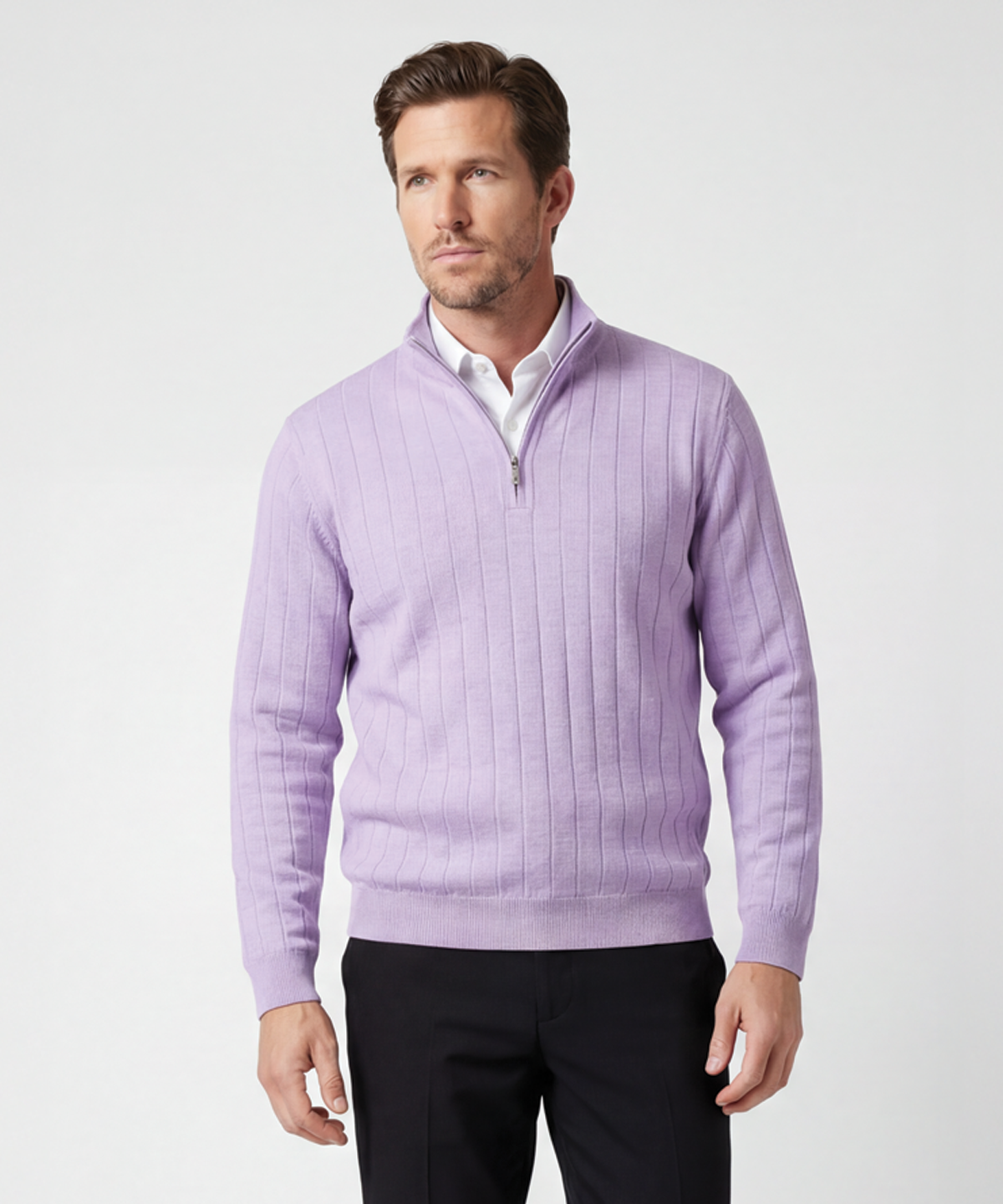 Signature Merino Lined Quarter-Zip Mock Neck Wind Sweater