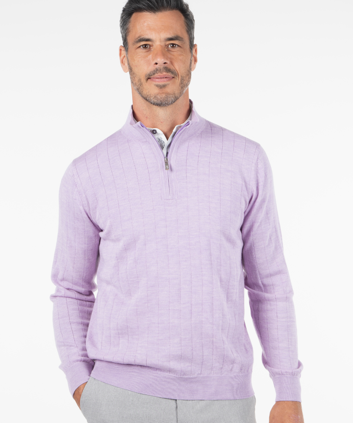 Signature Merino Lined Quarter-Zip Mock Neck Wind Sweater