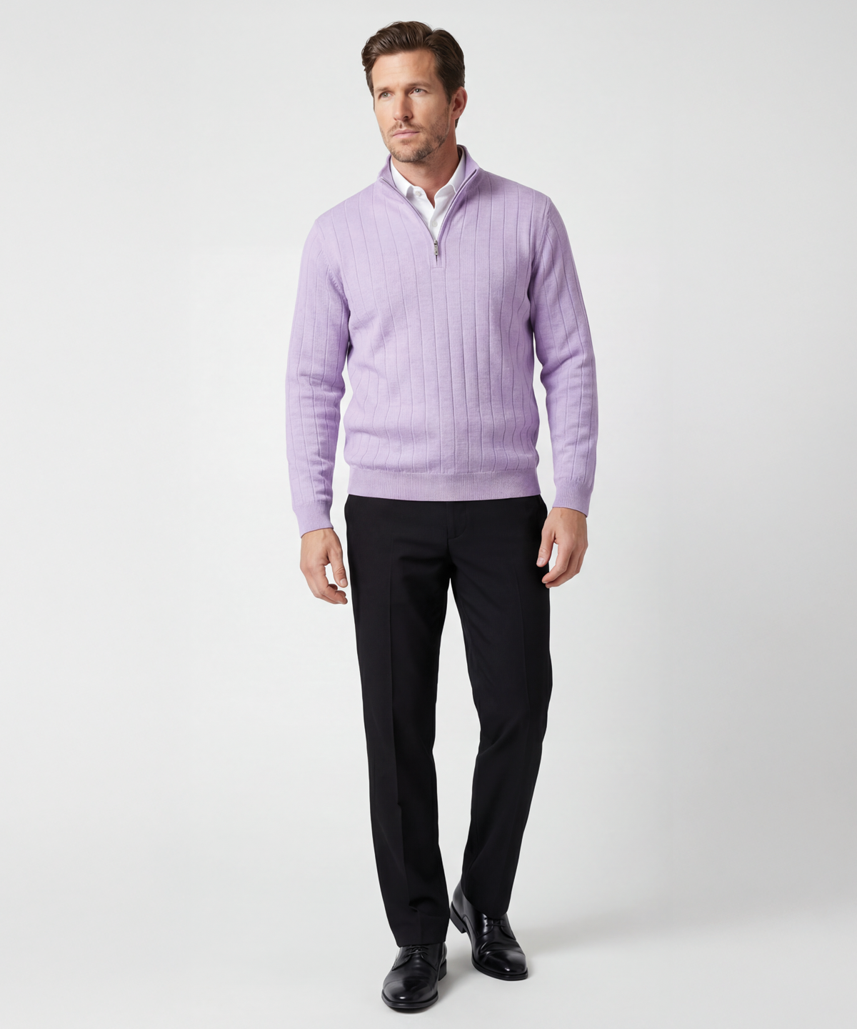Signature Merino Lined Quarter-Zip Mock Neck Wind Sweater