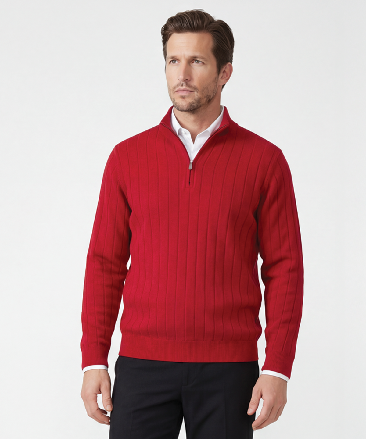 Signature Merino Lined Quarter-Zip Mock Neck Wind Sweater