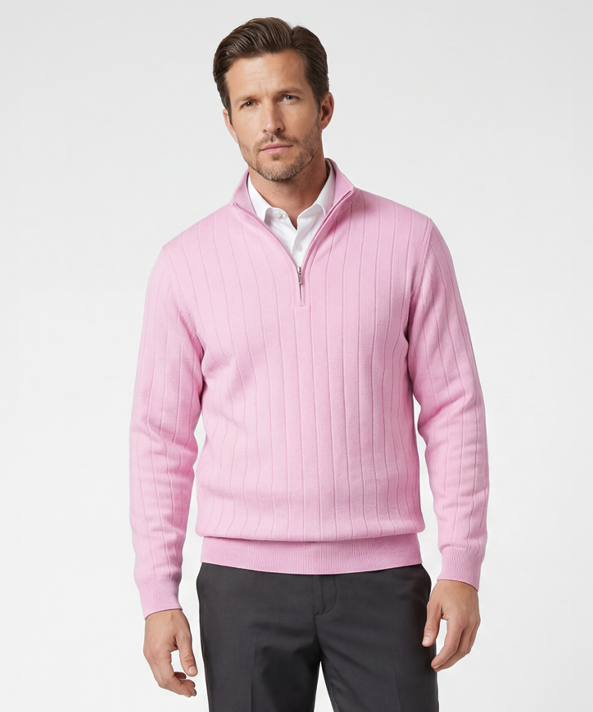 Signature Merino Lined Quarter-Zip Mock Neck Wind Sweater