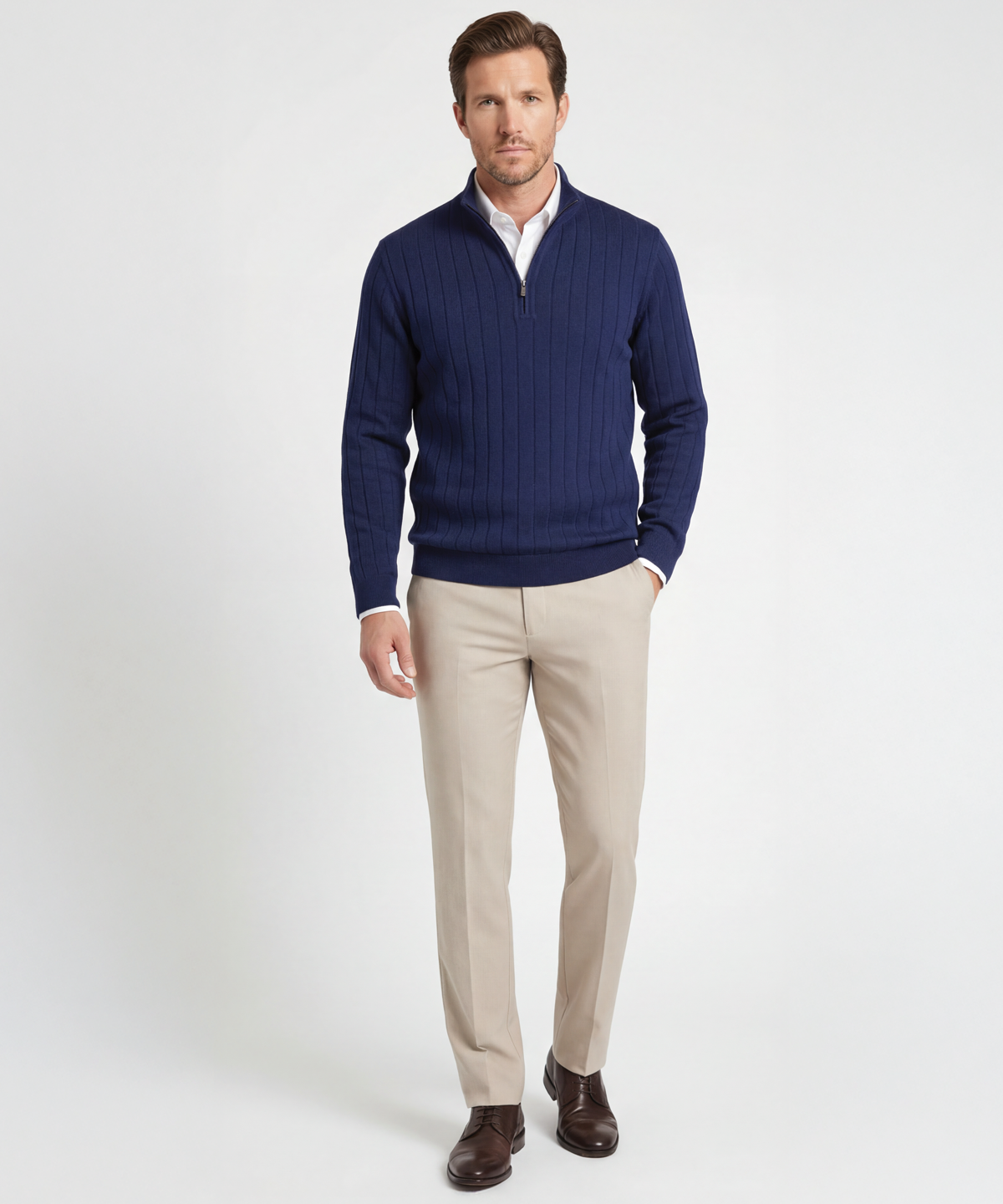 Signature Merino Lined Quarter-Zip Mock Neck Wind Sweater