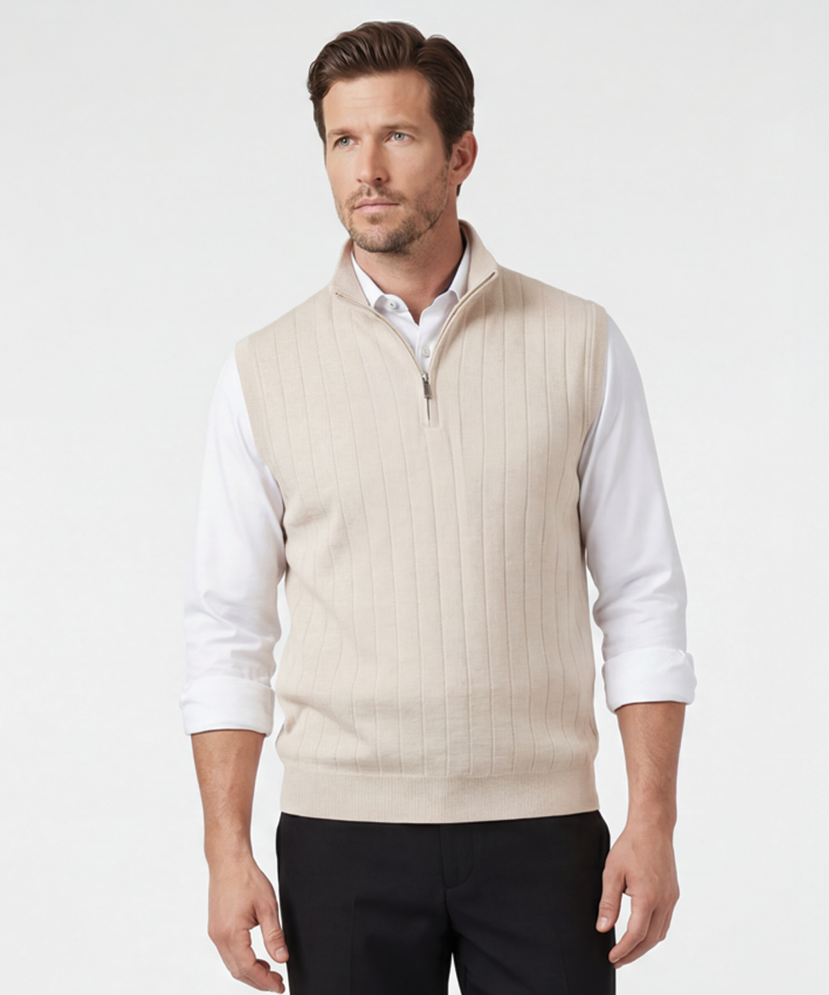 Signature Merino Lined Quarter-Zip Mock Neck Wind Vest