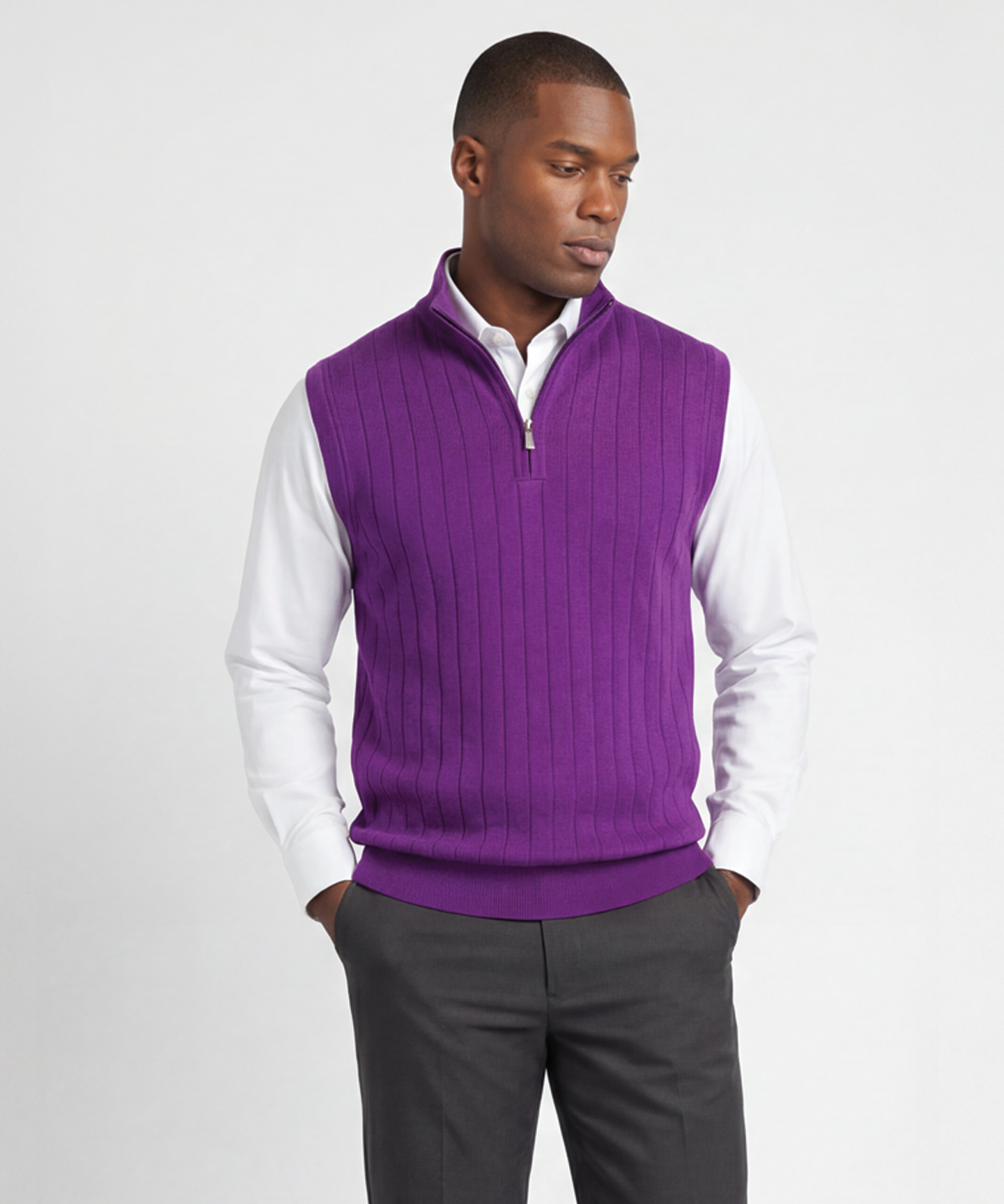 Signature Merino Lined Quarter-Zip Mock Neck Wind Vest