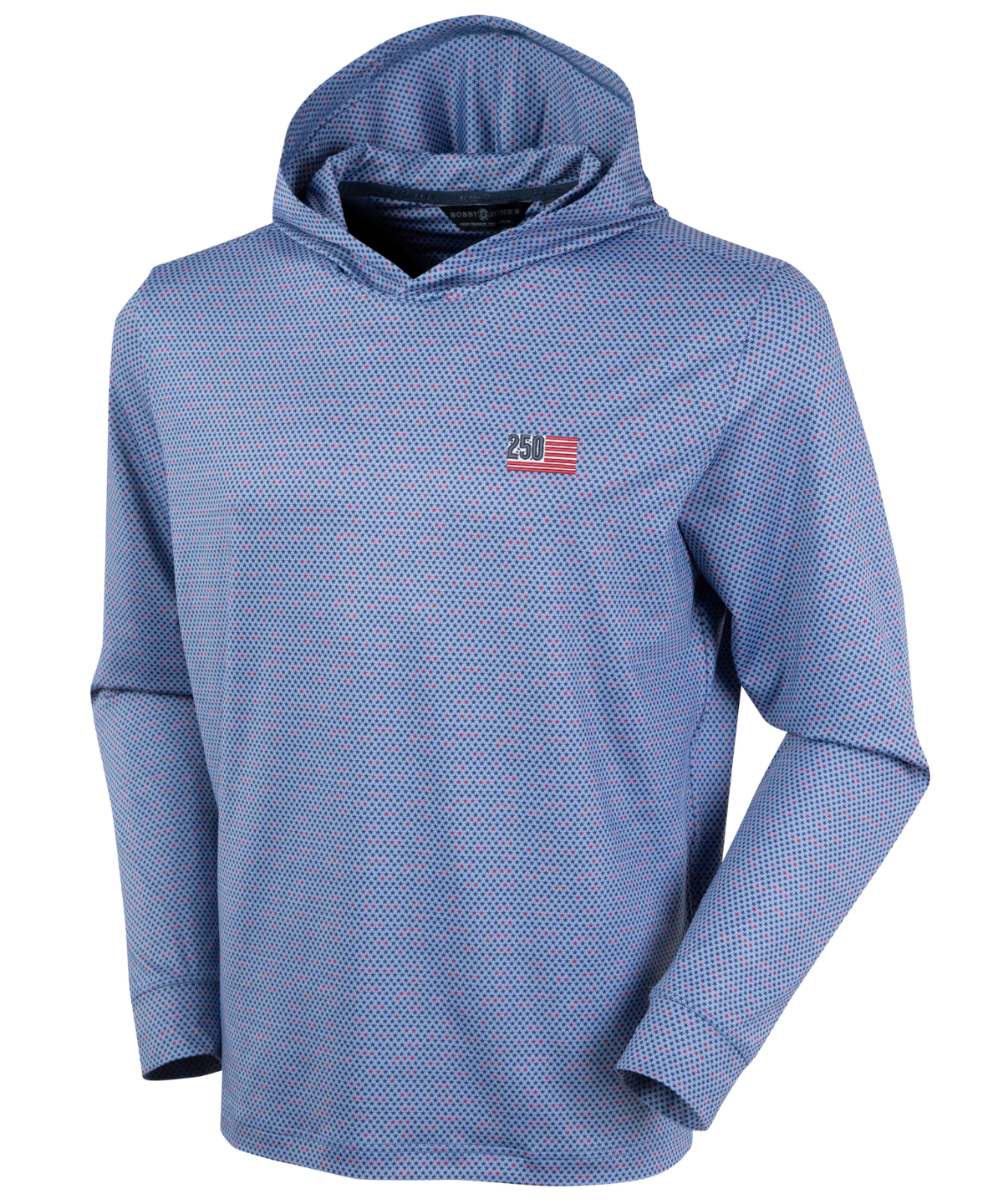 Navy Star Spangled performance hoodie with all-over star print and embroidered USA 250th anniversary 