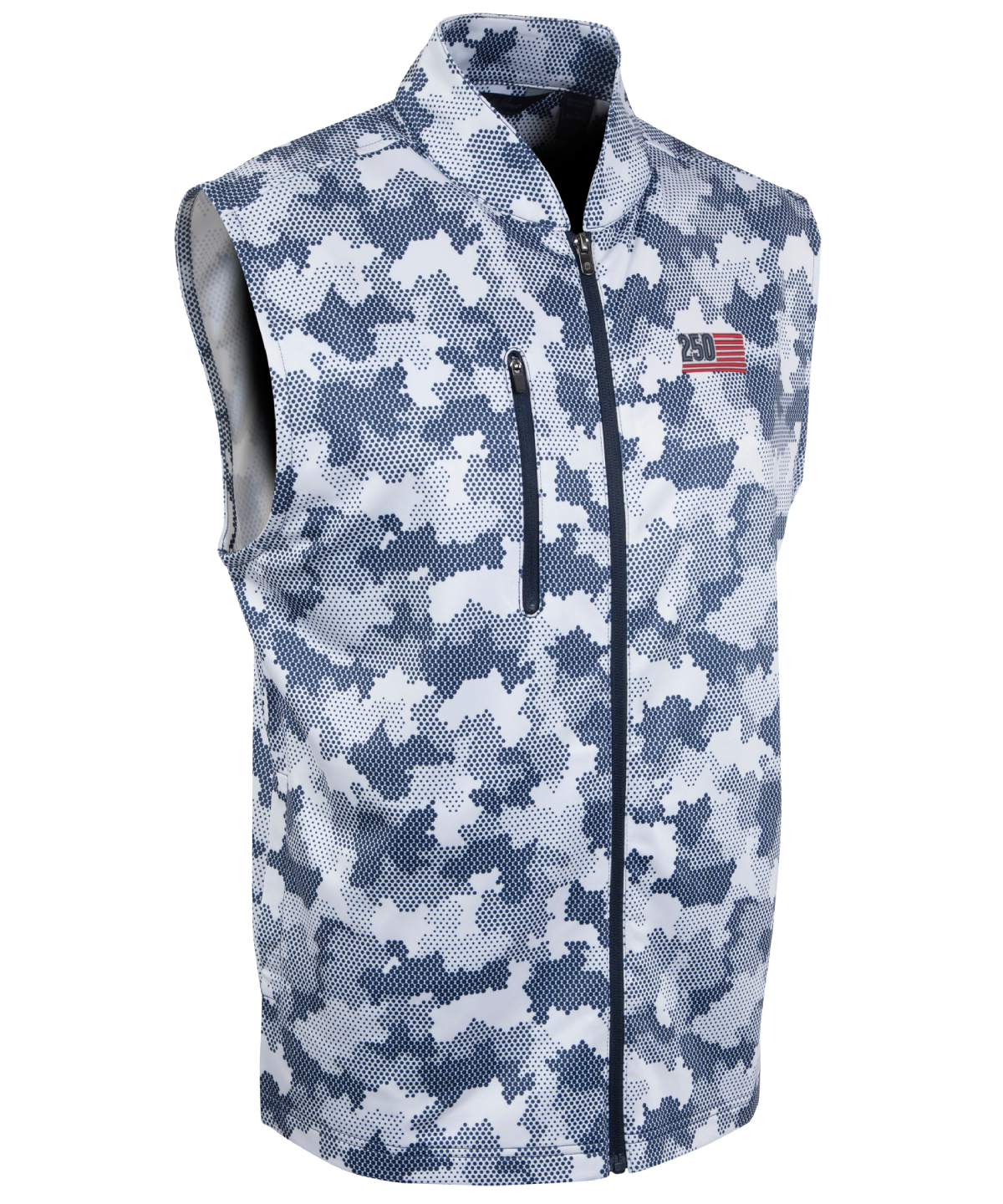 Men’s Bobby Jones performance golf vest in navy camo with full-zip front and USA logo