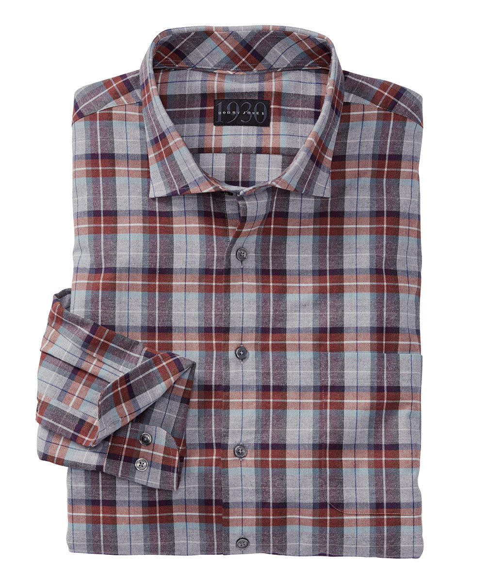 Charles Brushed Cotton Plaid Long Sleeve Sport Shirt