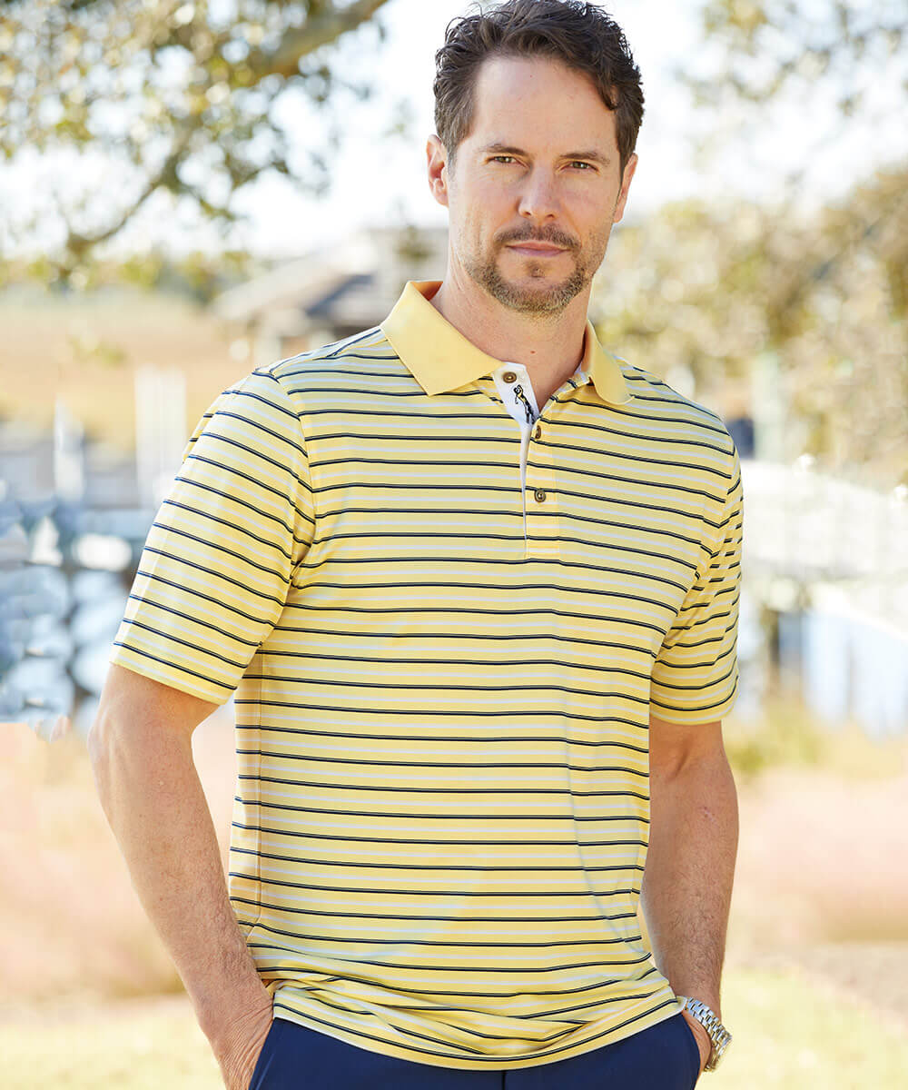 Ossabaw Alternating Stripe Performance Short Sleeve Polo Shirt