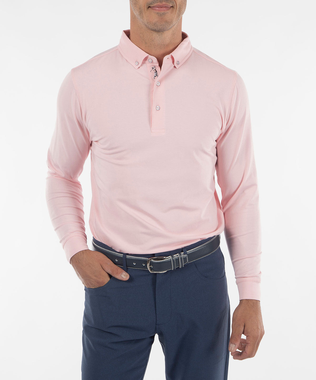 Signature Liquid Cotton Button-Down Collar Long-Sleeve Polo