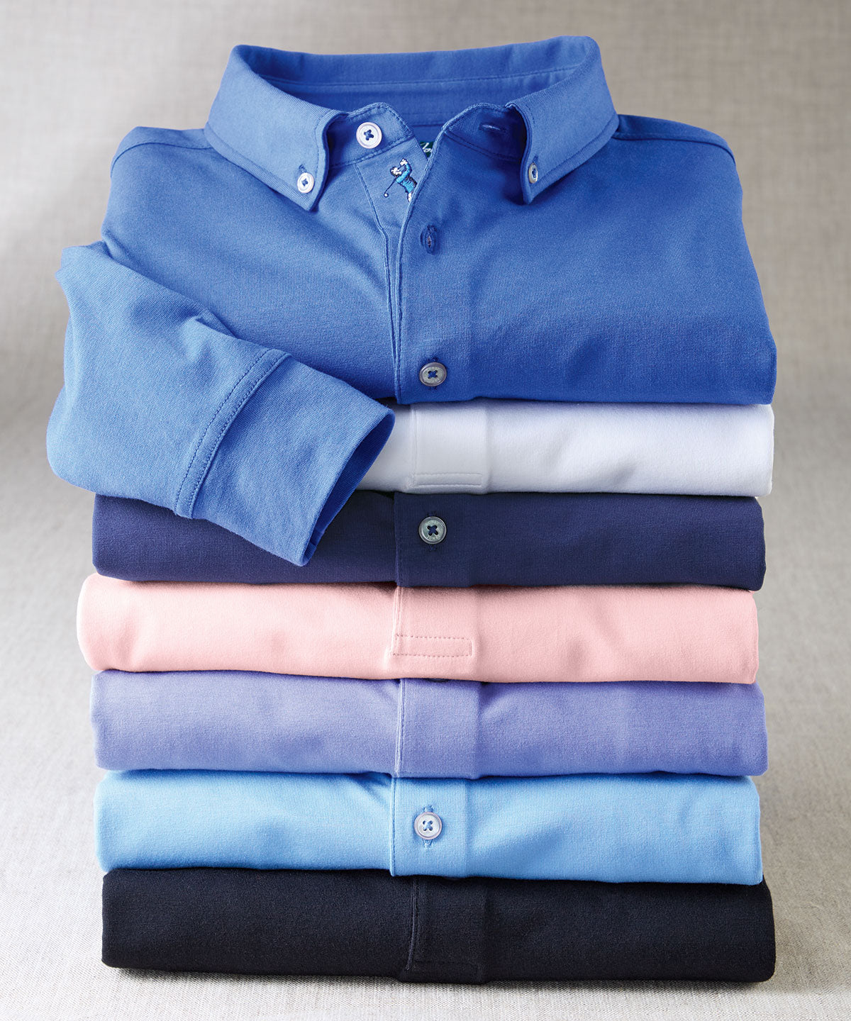 Signature Liquid Cotton Button-Down Collar Long-Sleeve Polo