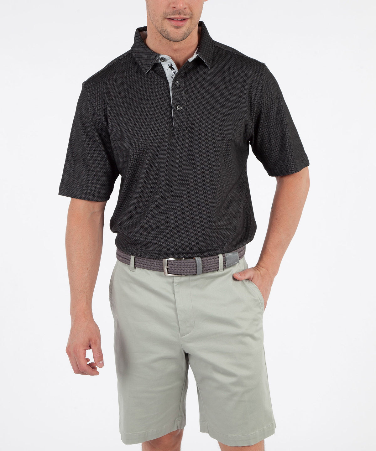 Performance Double Knit Diamond Jacquard Short Sleeve Polo Shirt