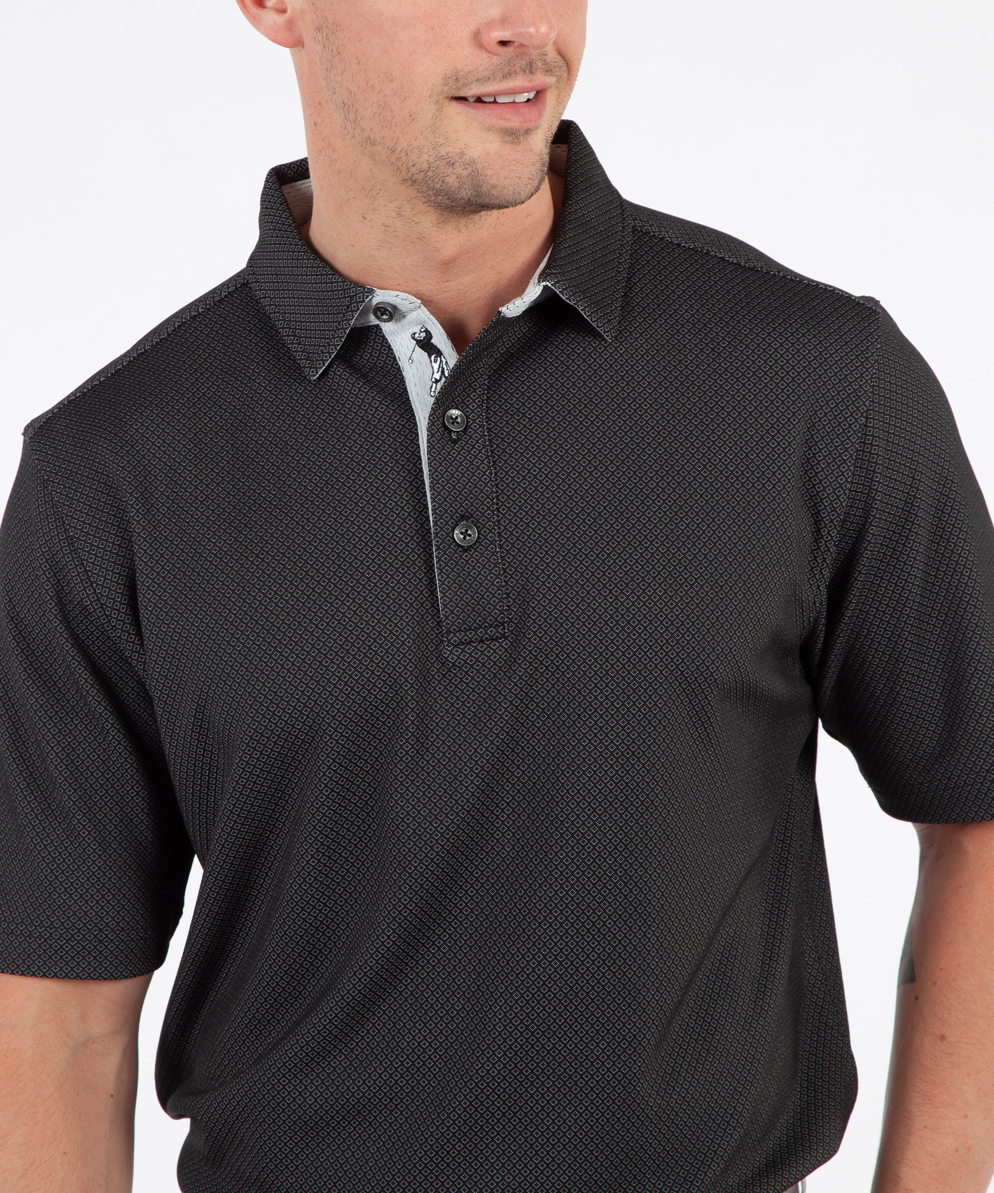 Performance Double Knit Diamond Jacquard Short Sleeve Polo Shirt