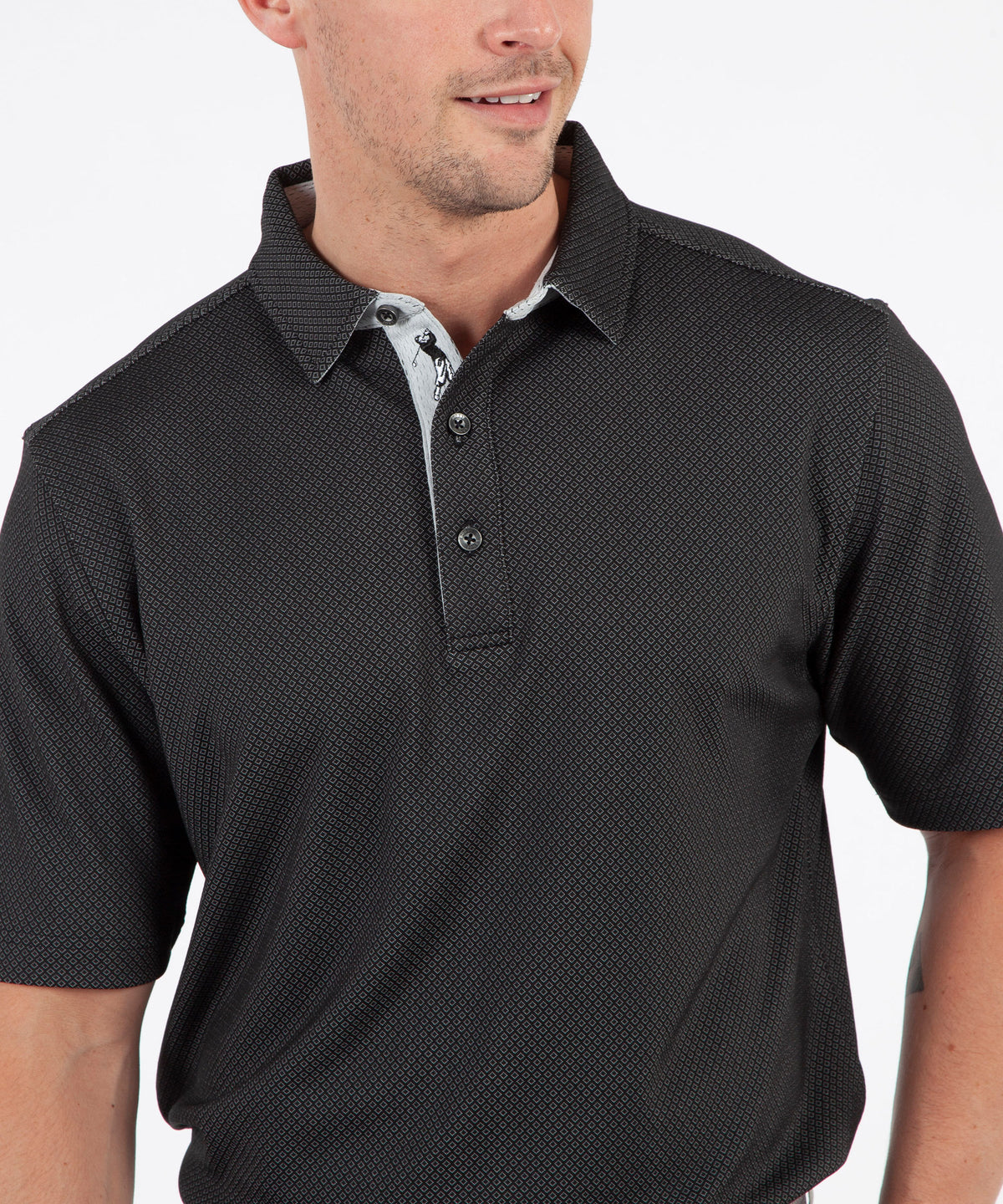 Performance Double Knit Diamond Jacquard Short Sleeve Polo Shirt