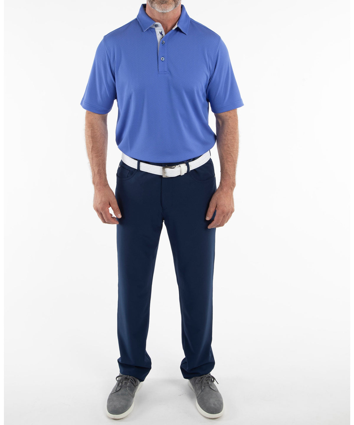 Performance Double Knit Diamond Jacquard Short Sleeve Polo Shirt