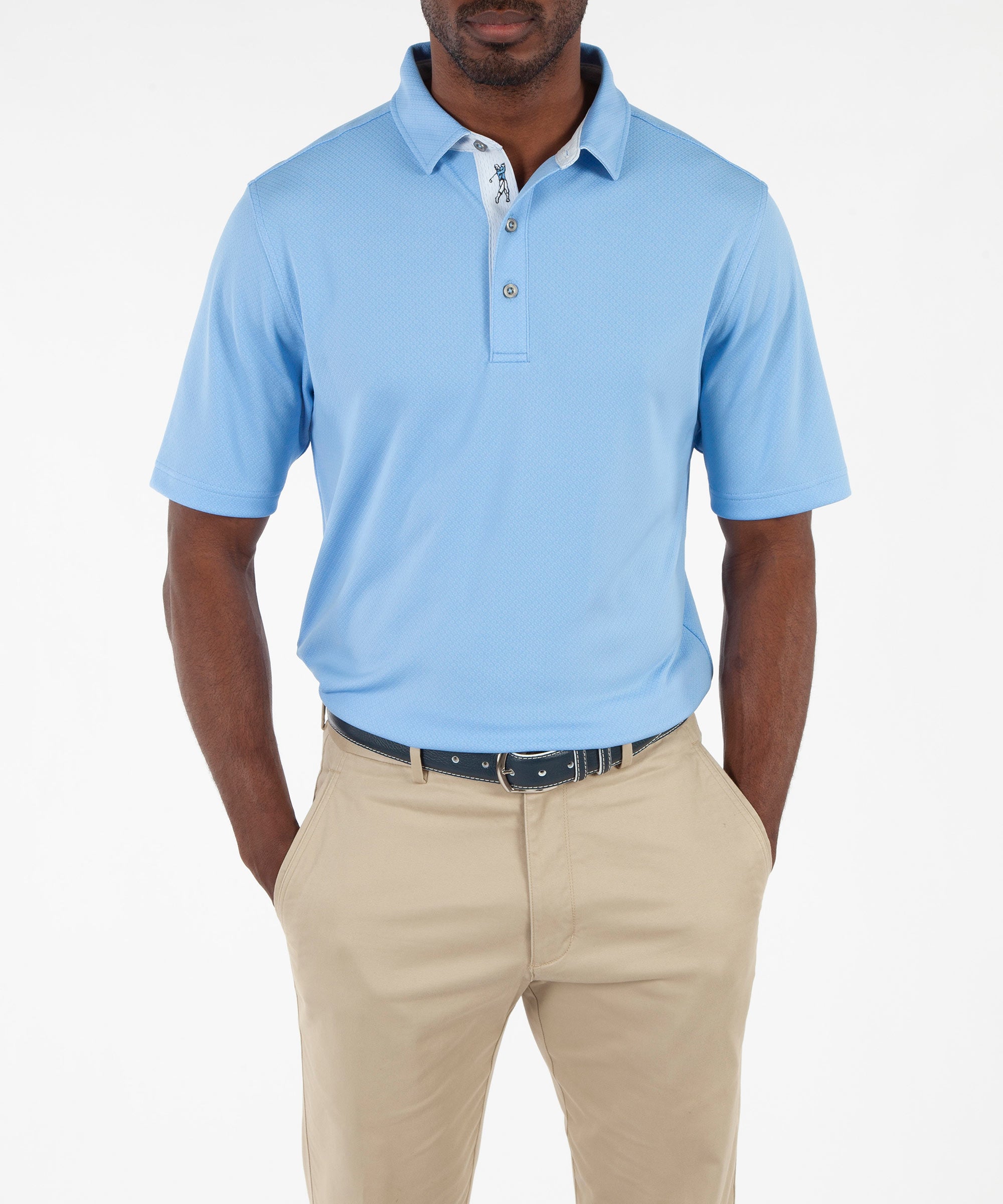 Performance Double Knit Diamond Jacquard Short Sleeve Polo Shirt