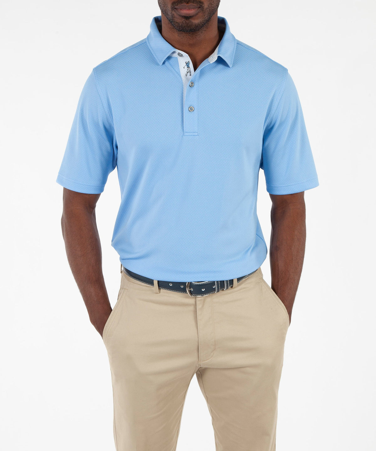 Performance Double Knit Diamond Jacquard Short Sleeve Polo Shirt