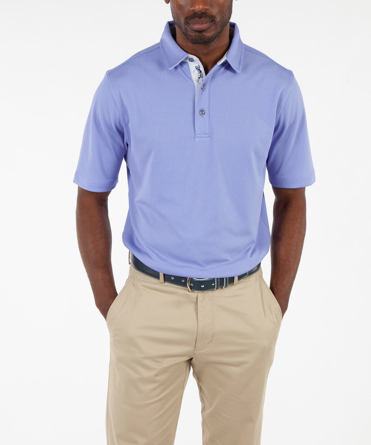 Performance Double Knit Diamond Jacquard Short Sleeve Polo Shirt