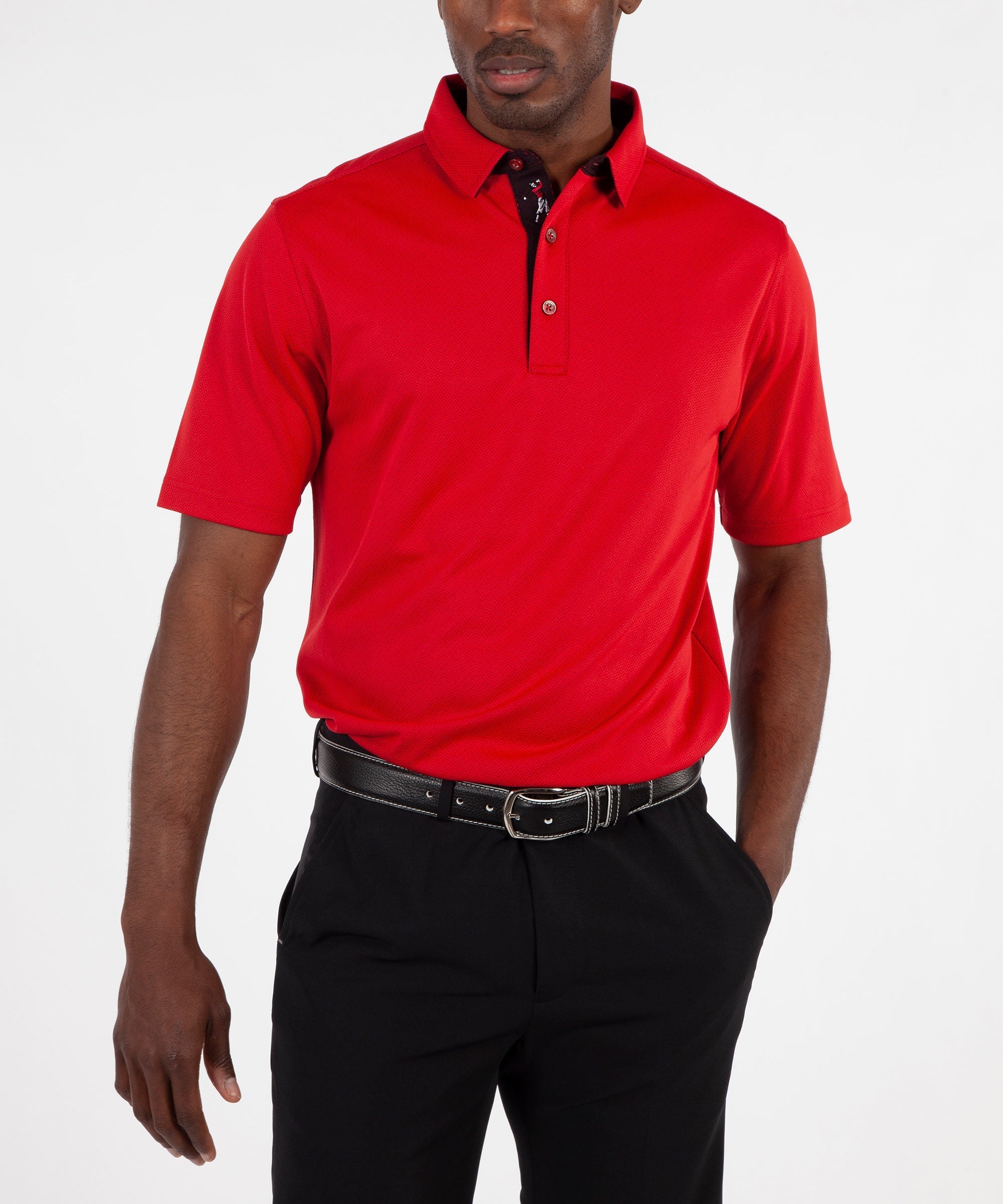 Performance Double Knit Diamond Jacquard Short Sleeve Polo Shirt