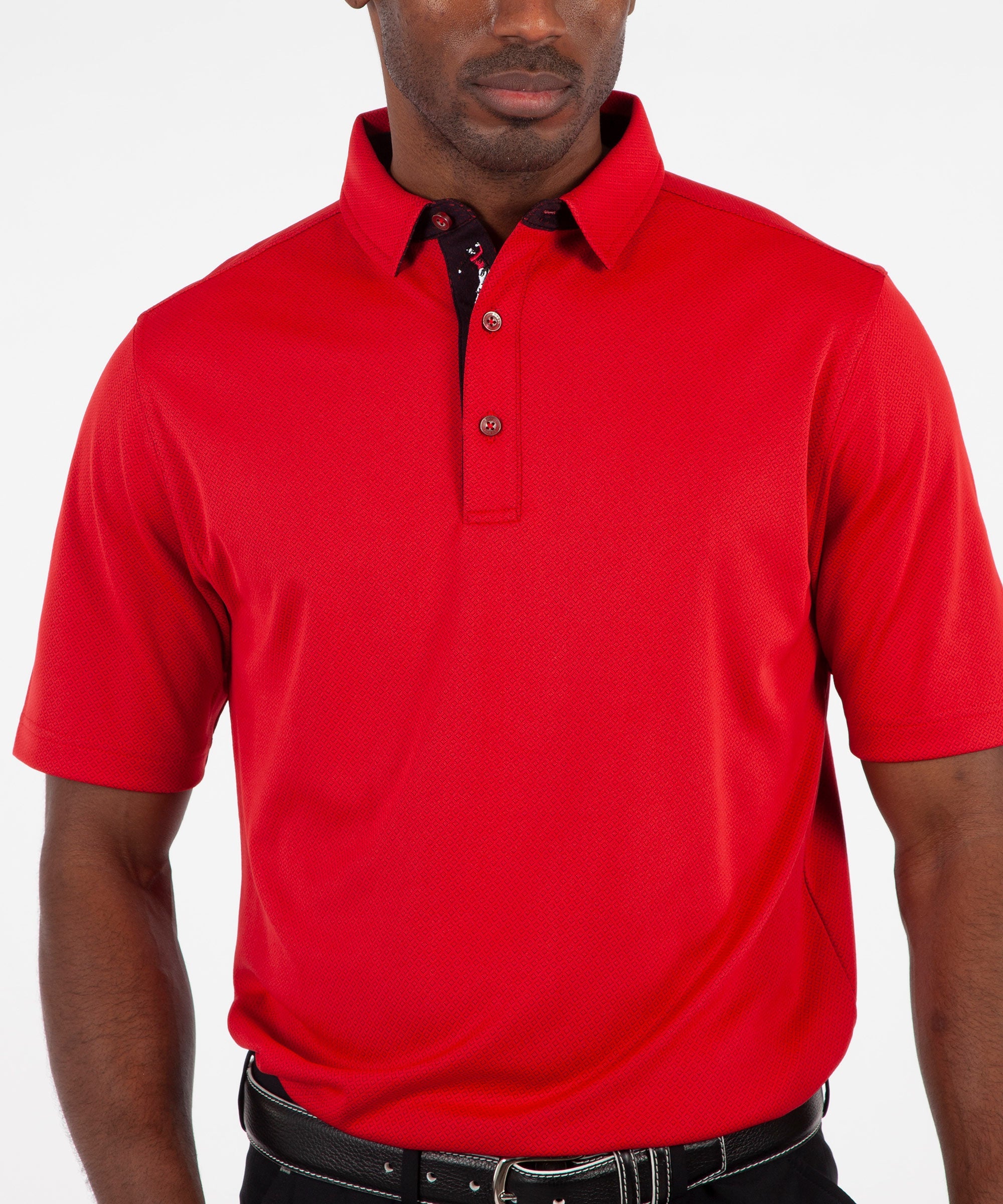Performance Double Knit Diamond Jacquard Short Sleeve Polo Shirt