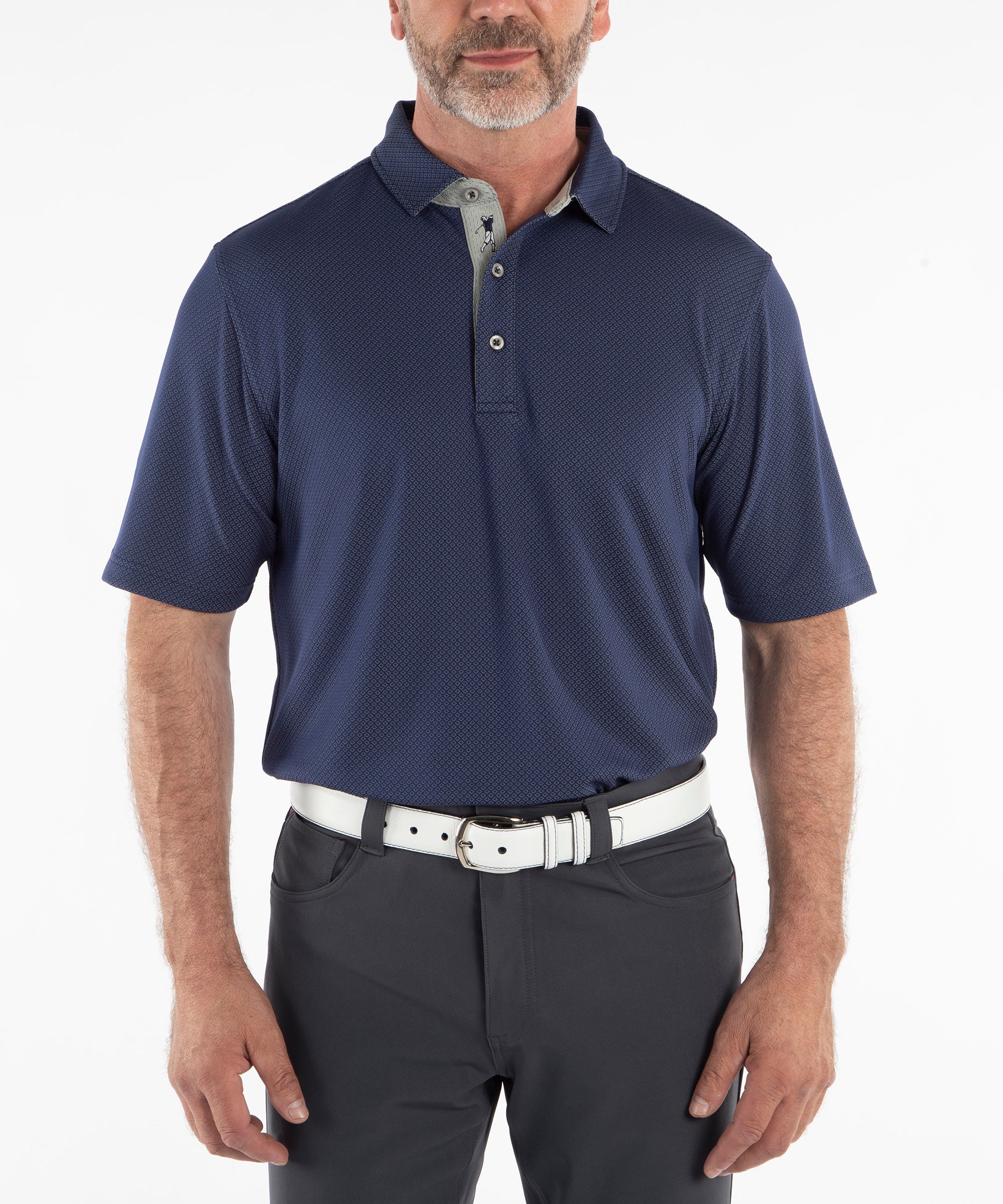 Performance Double Knit Diamond Jacquard Short Sleeve Polo Shirt