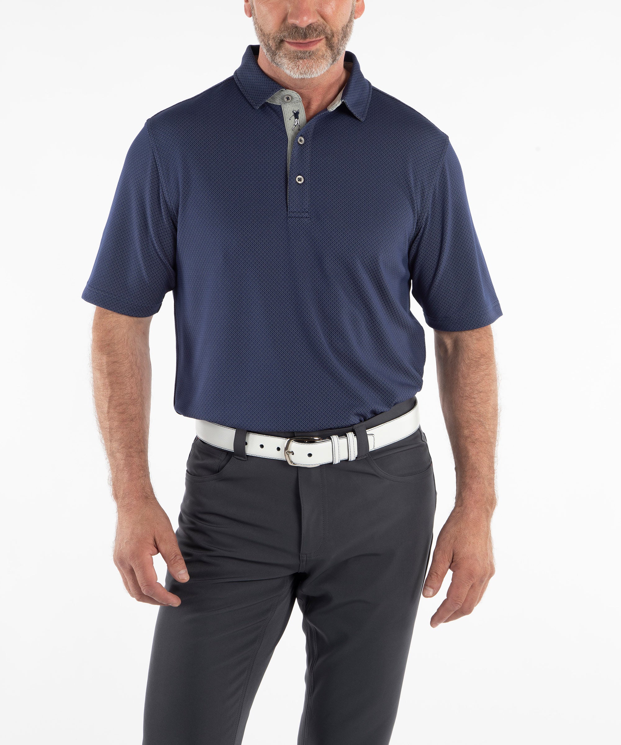 Performance Double Knit Diamond Jacquard Short Sleeve Polo Shirt