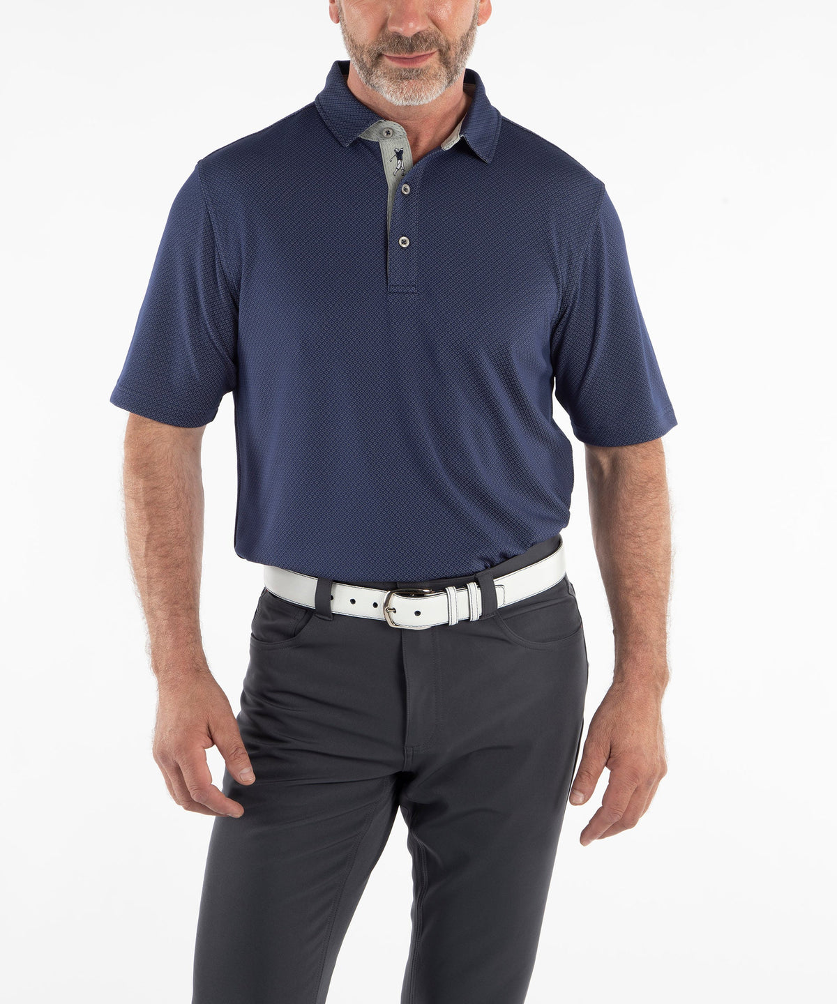 Performance Double Knit Diamond Jacquard Short Sleeve Polo Shirt