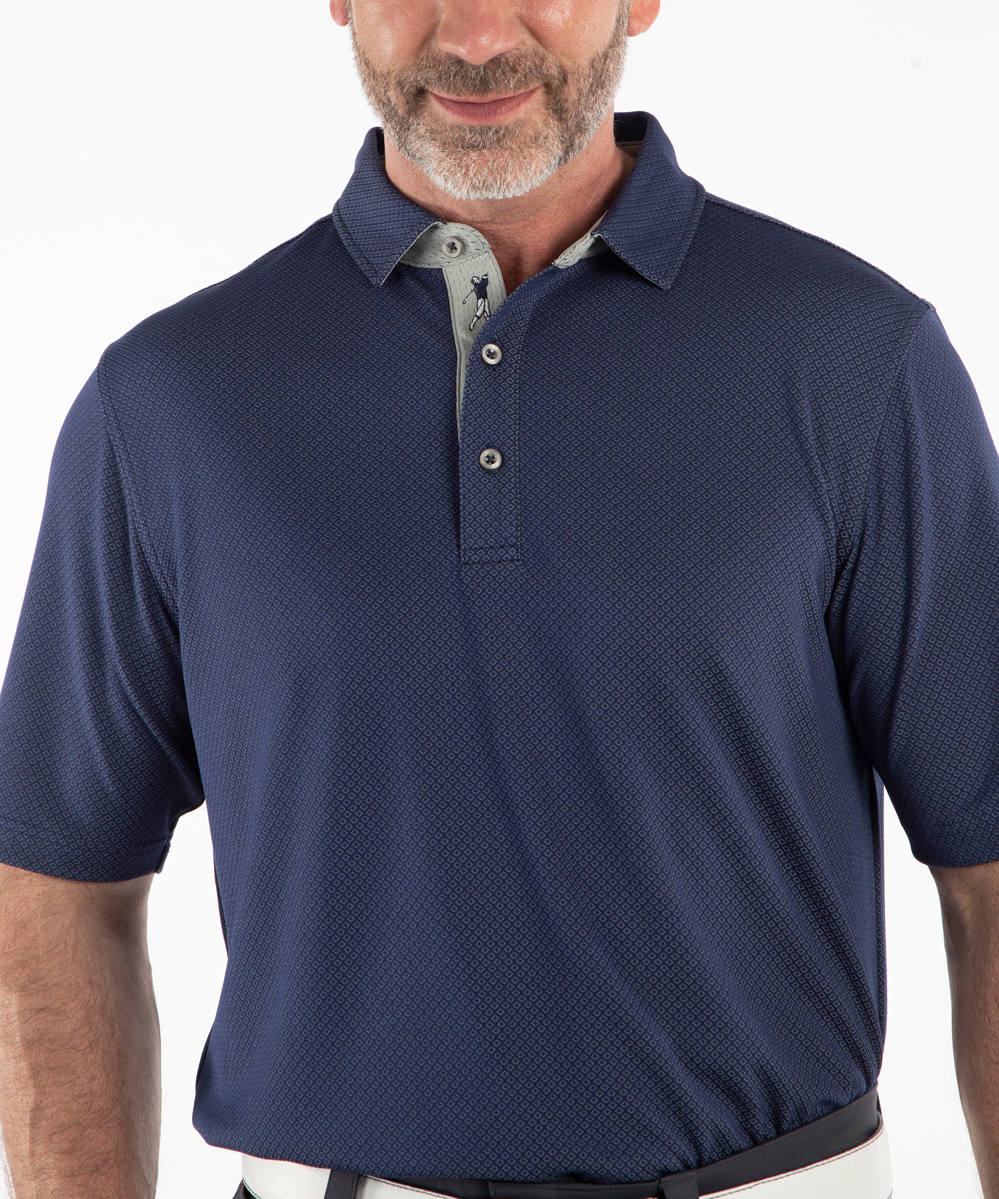 Performance Double Knit Diamond Jacquard Short Sleeve Polo Shirt