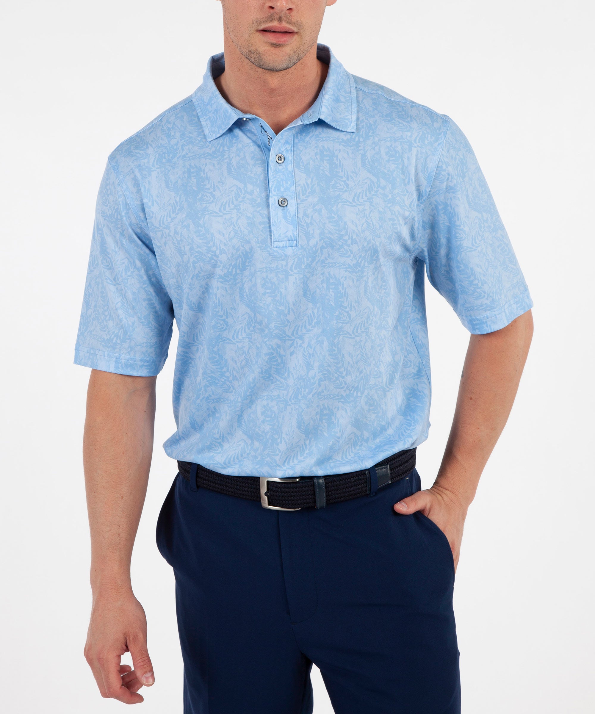 Performance Tonal Leaf Print Short Sleeve Polo Shirt