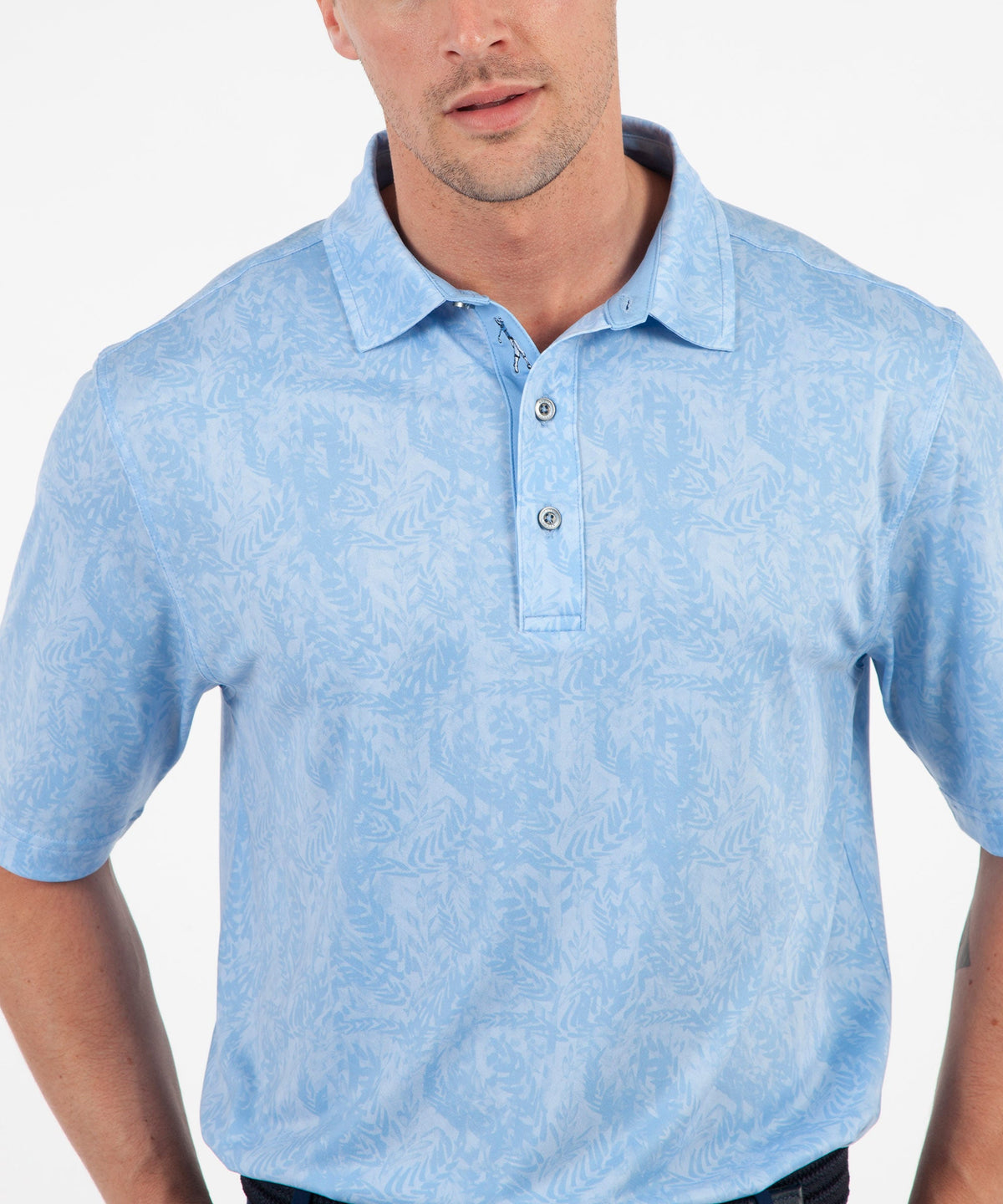 Performance Tonal Leaf Print Short Sleeve Polo Shirt