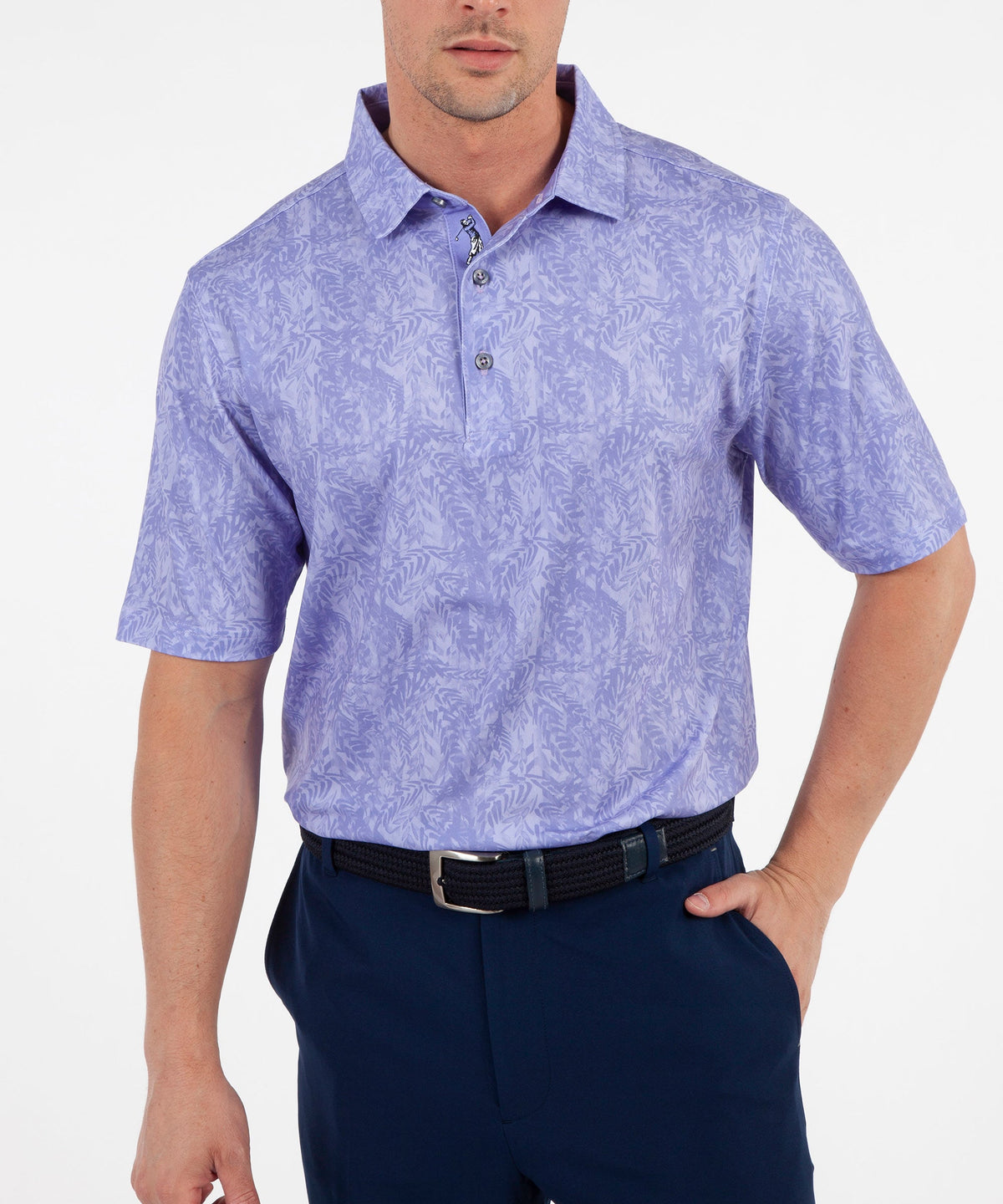 Performance Tonal Leaf Print Short Sleeve Polo Shirt